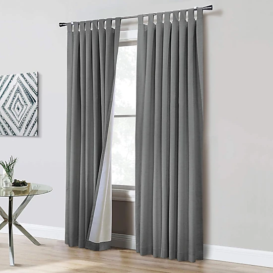 Commonwealth Home Fashions Ventura Tab Top Curtain Panel Pair Window Dressing Each 78 x 84 in Dark Grey