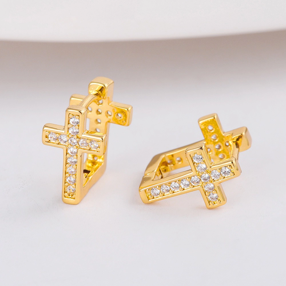 Plated Paved Cubic Zirconia Cross Huggie Hoop Earrings
