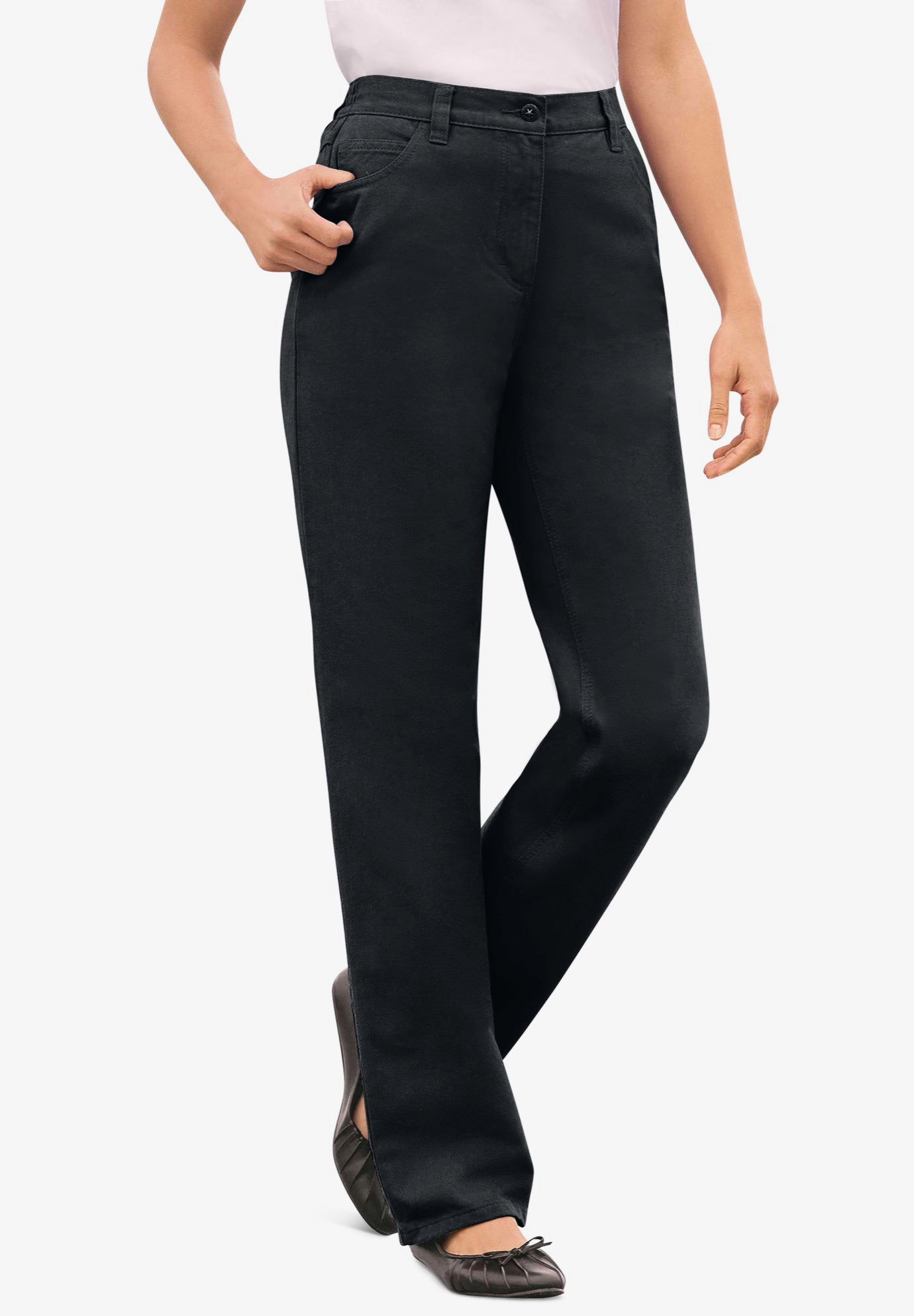 Woman Within Plus Perfect Back-Elastic Gap-Free Straight-Leg Cotton Jeans