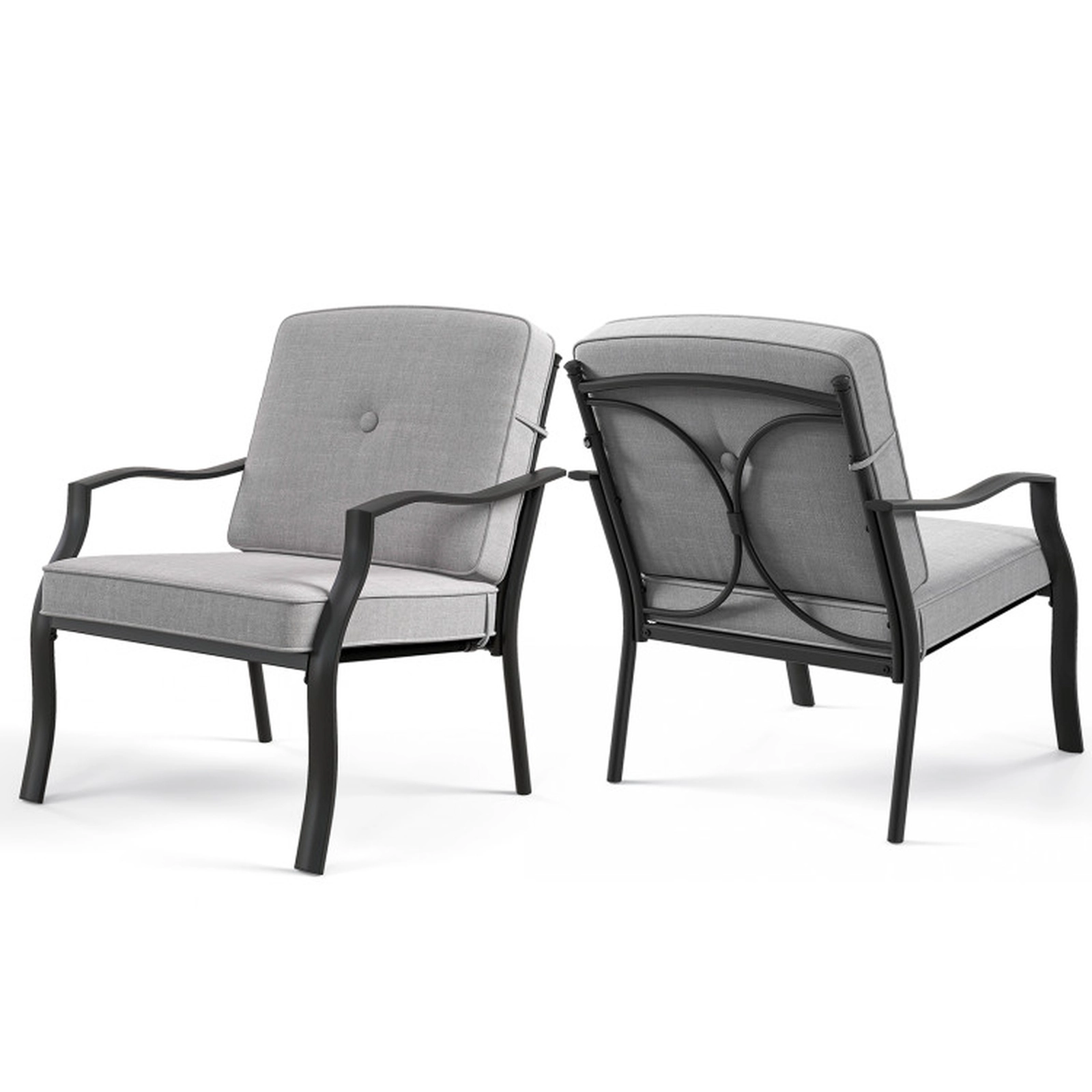 SUGIFT Patio Metal Chairs with Seat and Back Cushions 330-lb Capacity Black Frame Gray Cushion