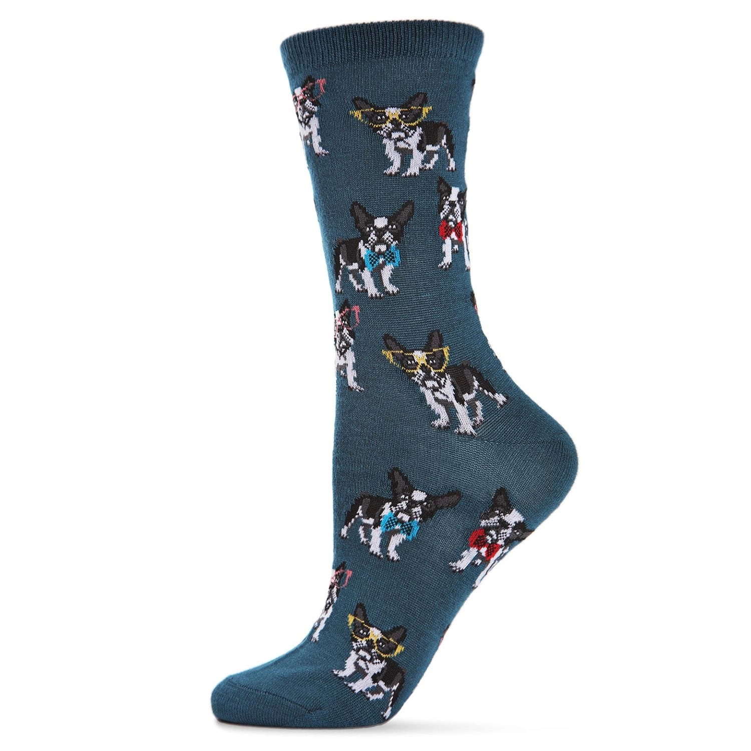 MeMoi French Bulldogs Bowtie Bamboo Blend Crew Socks