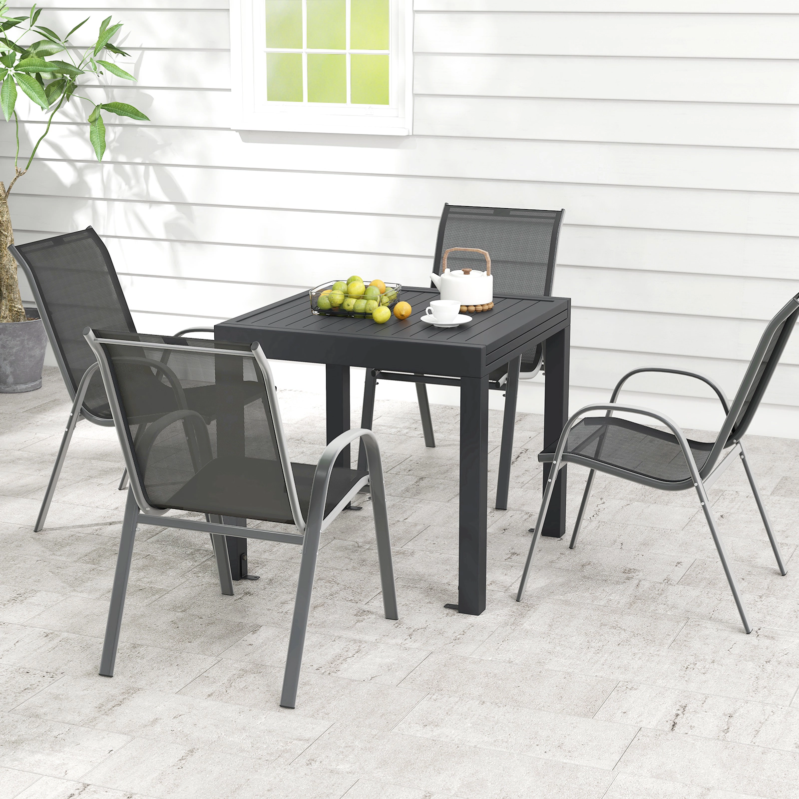 Hivvago Outdoor Dining Table Set With Extendable Aluminum Table And 4 Stackable Chairs