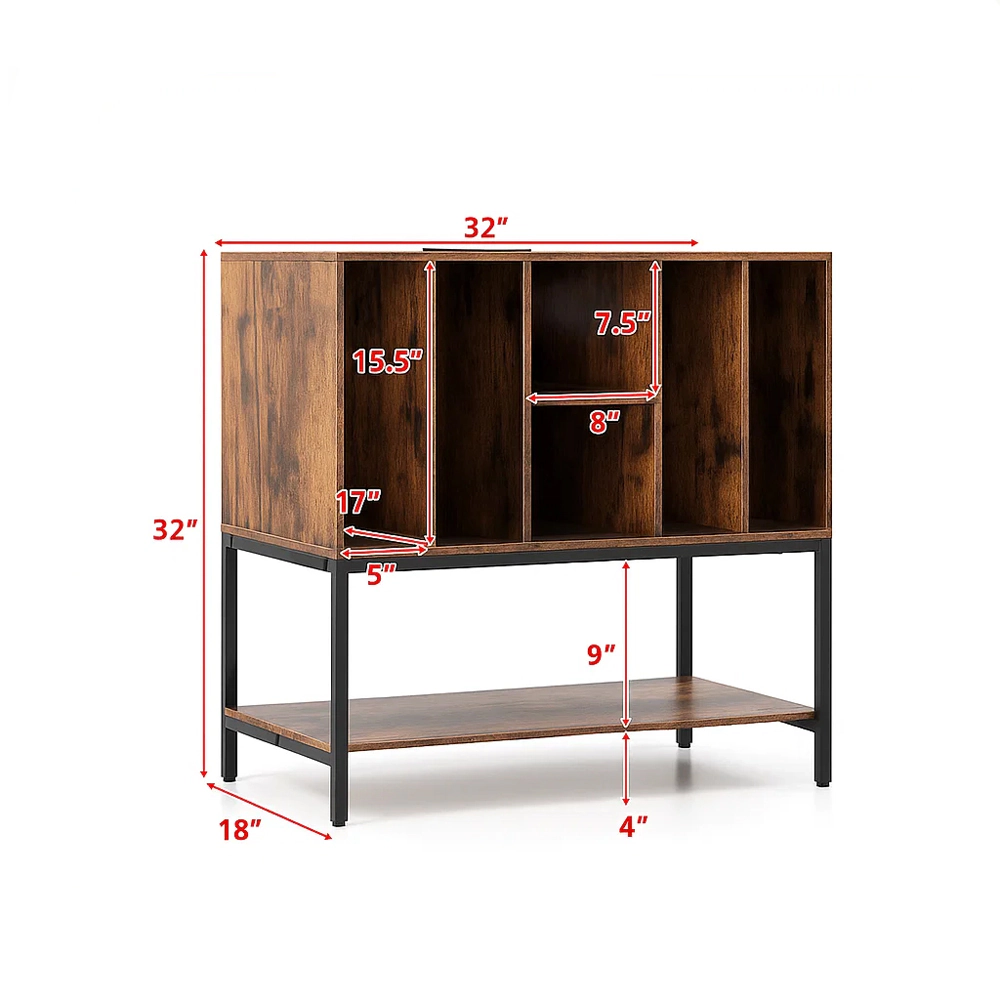 Hivvago Vinyl Record Storage Stand with Electrical Charging Station and Steel Frame