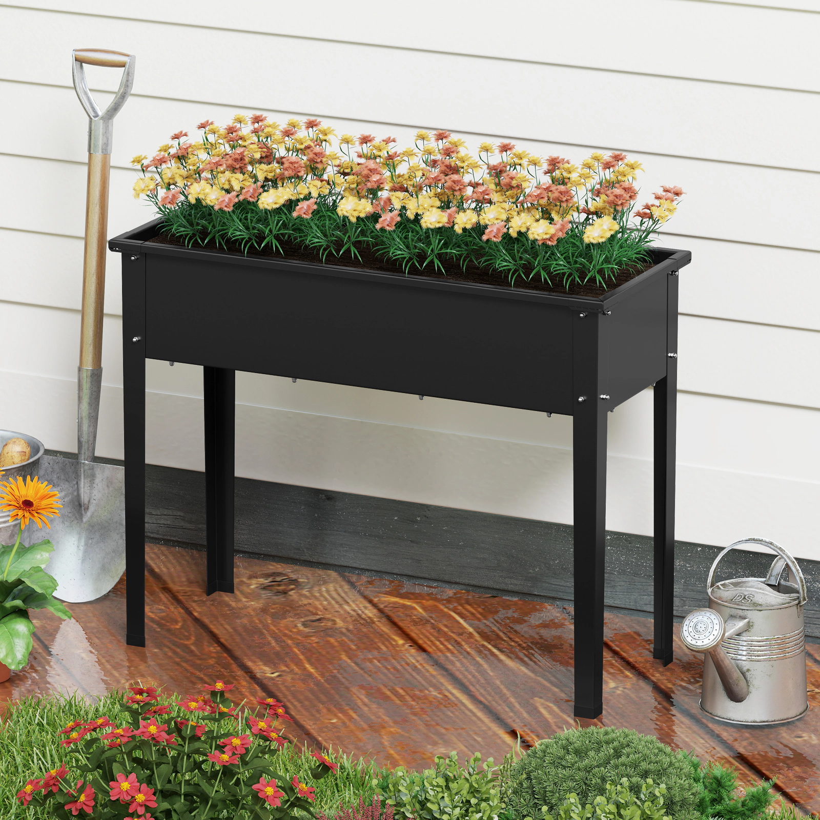LJG Elevated Metal Raised Garden Bed with Legs and Drainage Holes