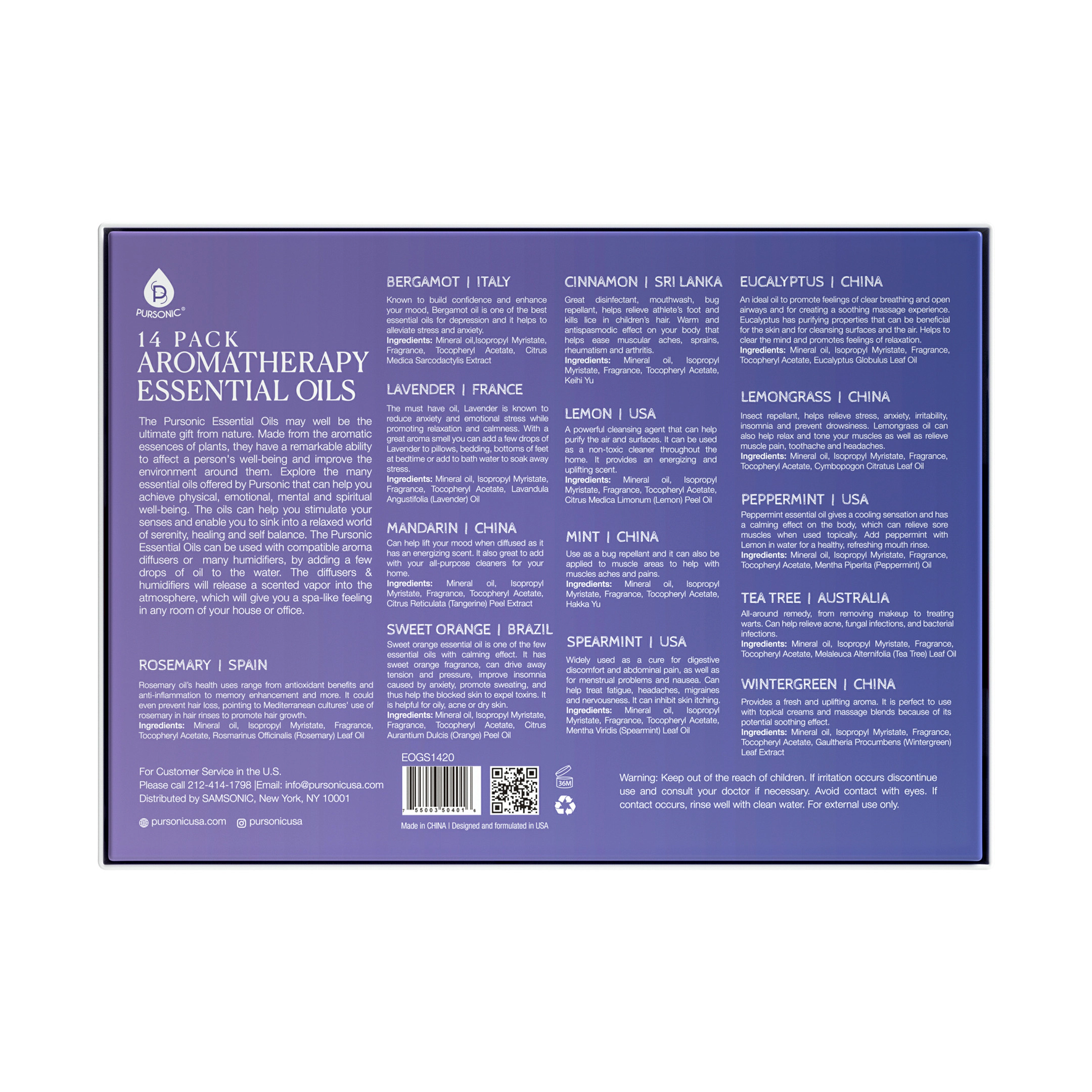 Pursonic Unisex  14 Pack Aromatherapy Essential Oil Gift Set