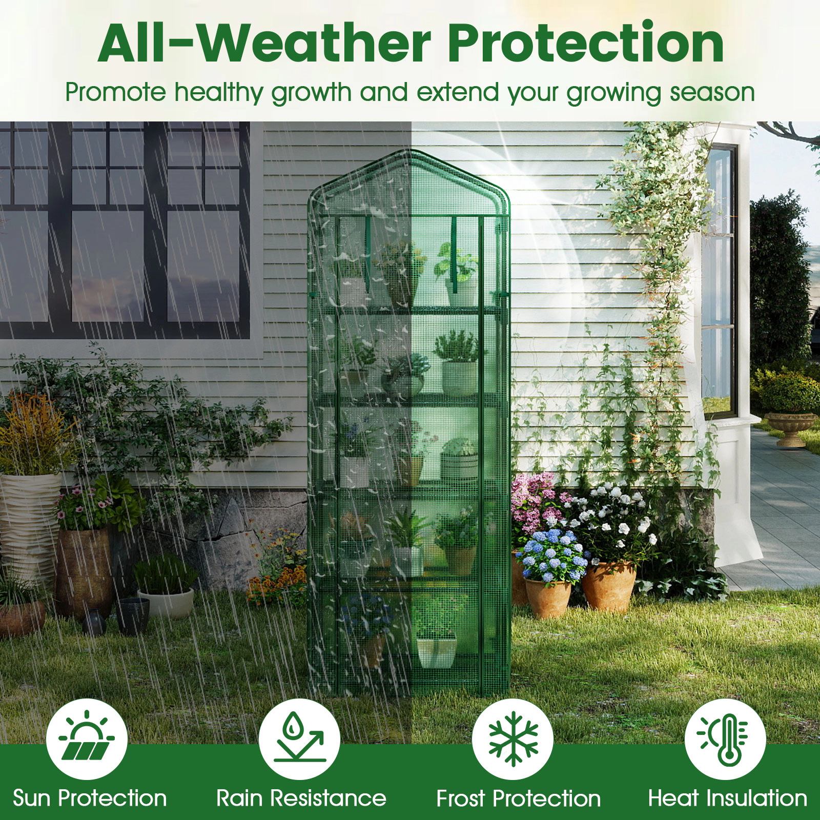 SUGIFT 75-in Tall Mini Greenhouse with 5-Tier Shelves Portable Plant Grow House and Roll-Up Zipper Door