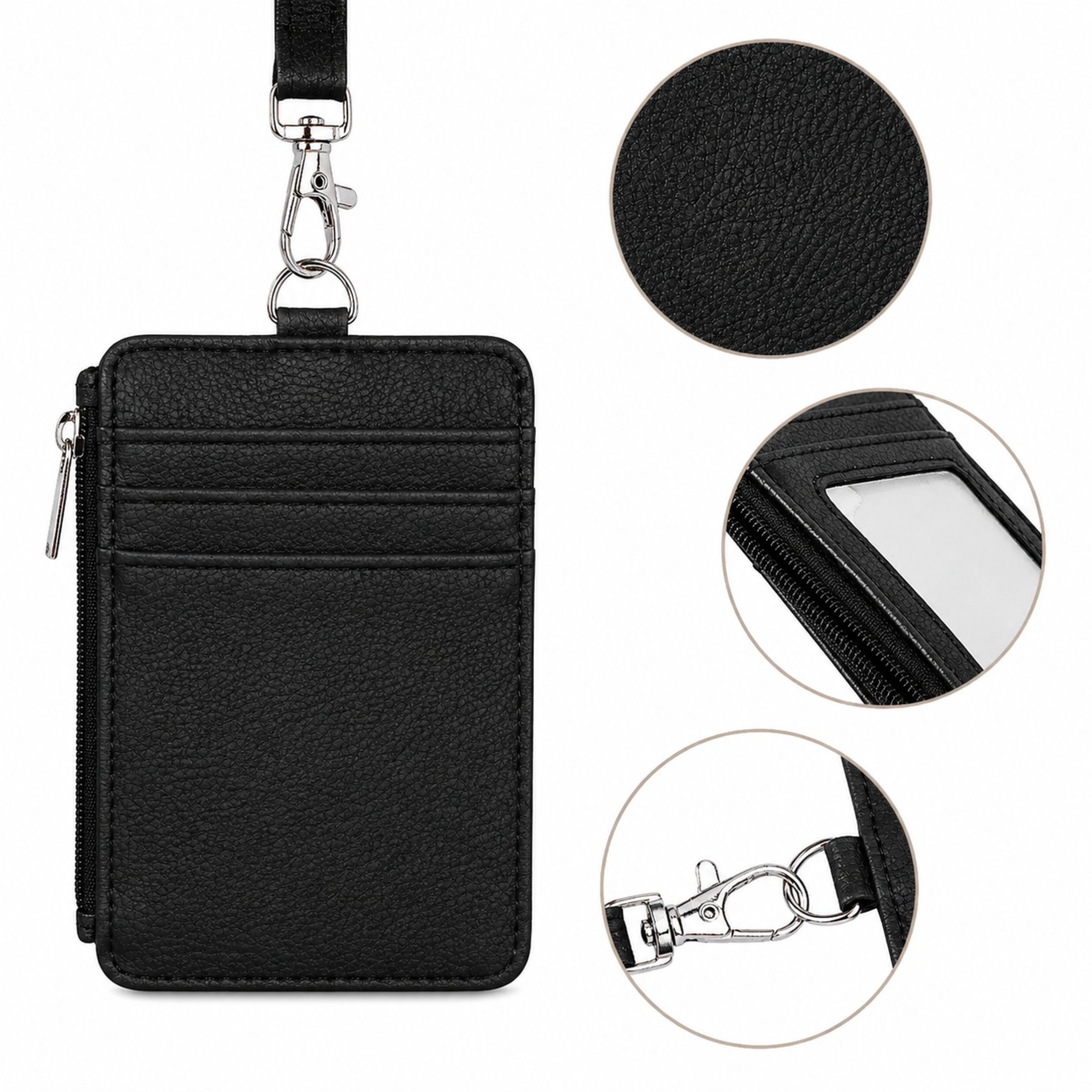 Home Collection PU Leather Vertical ID Badge Holder with Lanyard & Zipper Pocket