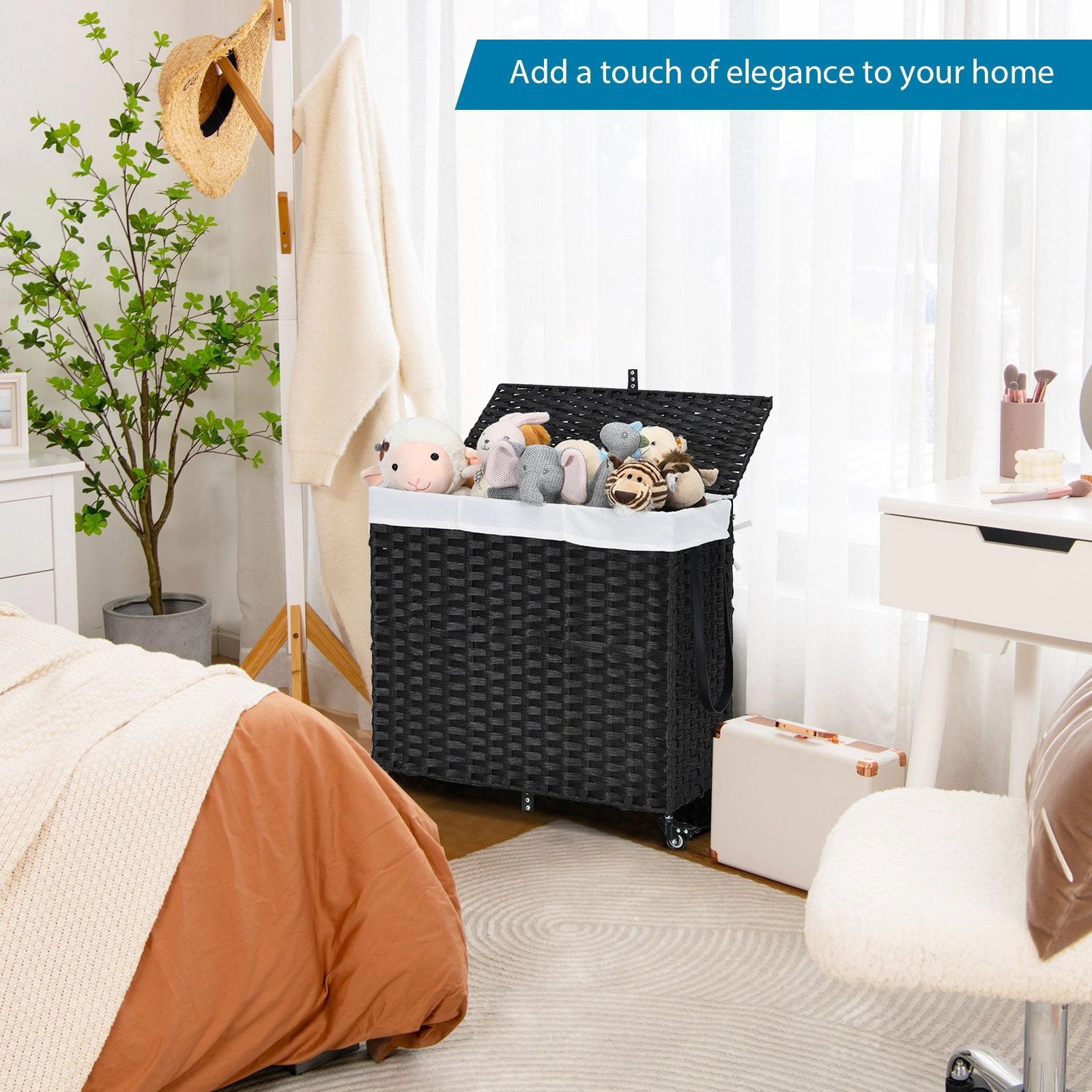 SlickBlue Laundry Basket with Wheels, Steel Frame & 3-Compartment Sorting Bags
