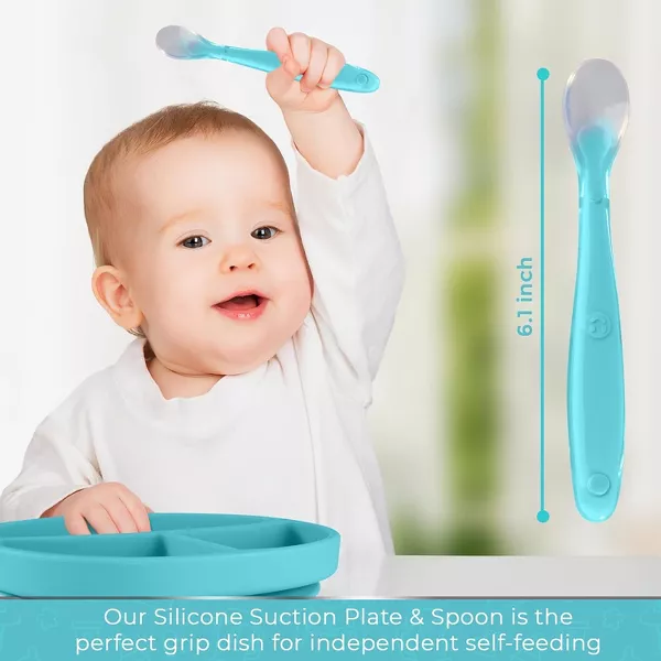 Sperric Silicone Suction Plate for Baby, 100% Food Grade Divided Plate, Self Feeding Training & Spoon 1Set