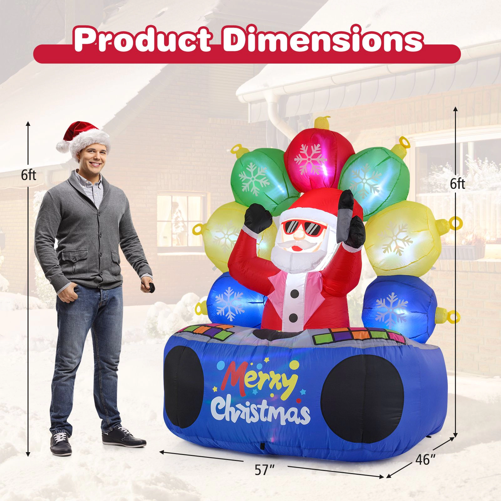 Slickblue 6FT DJ Santa Inflatable with RGB LED Holiday Lights