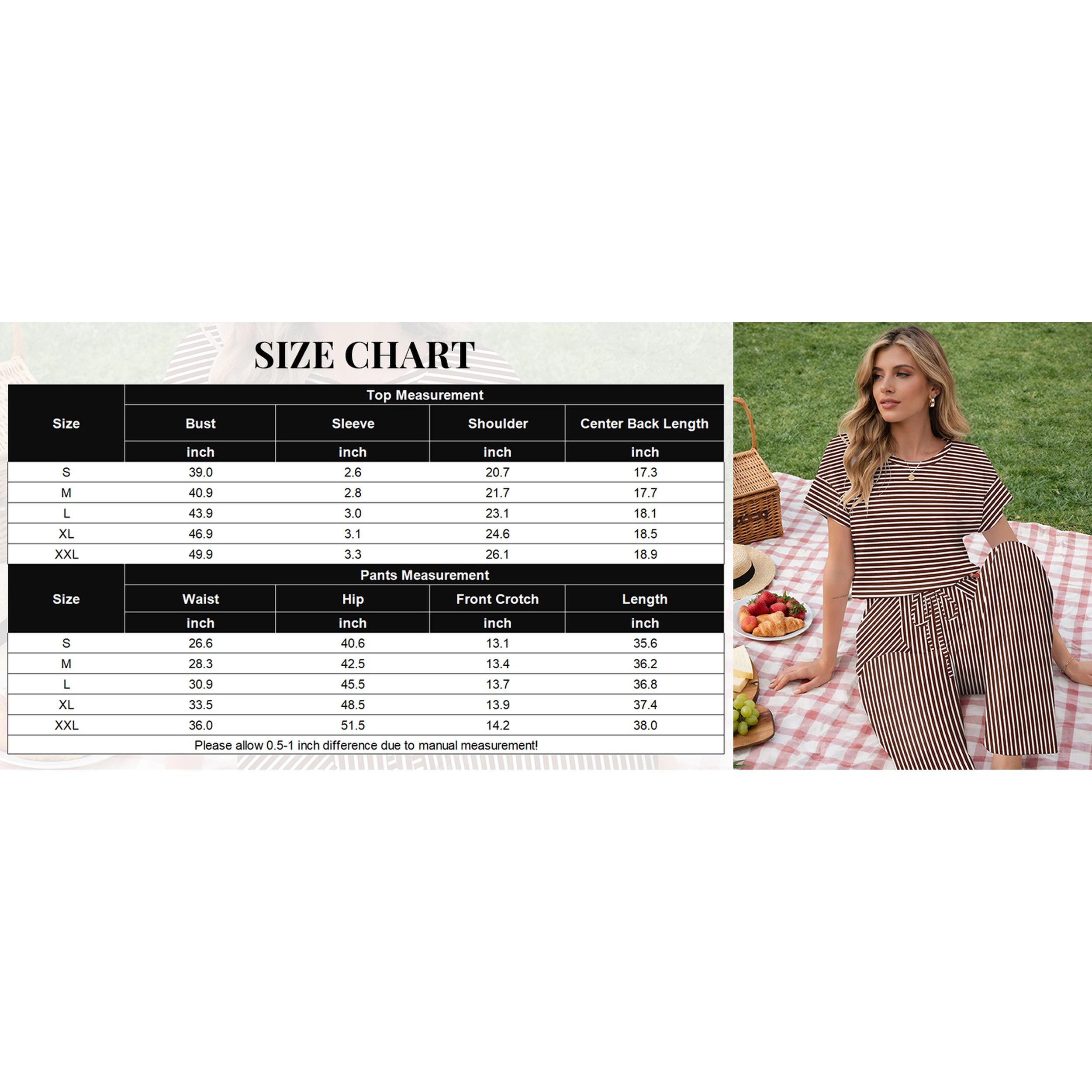 Ekouaer Women's Striped Round Neck Top & Wide Leg Pants 2 Piece Set