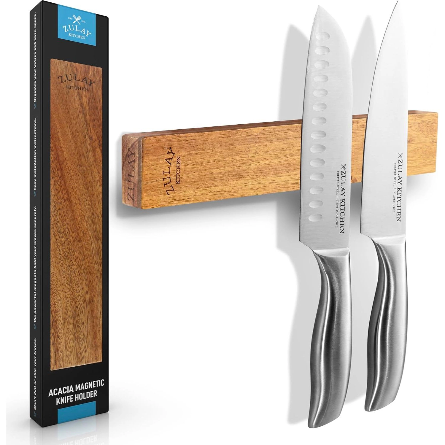 Zulay Kitchen 11.75" Seamless Maple Wood Magnetic Knife Holder