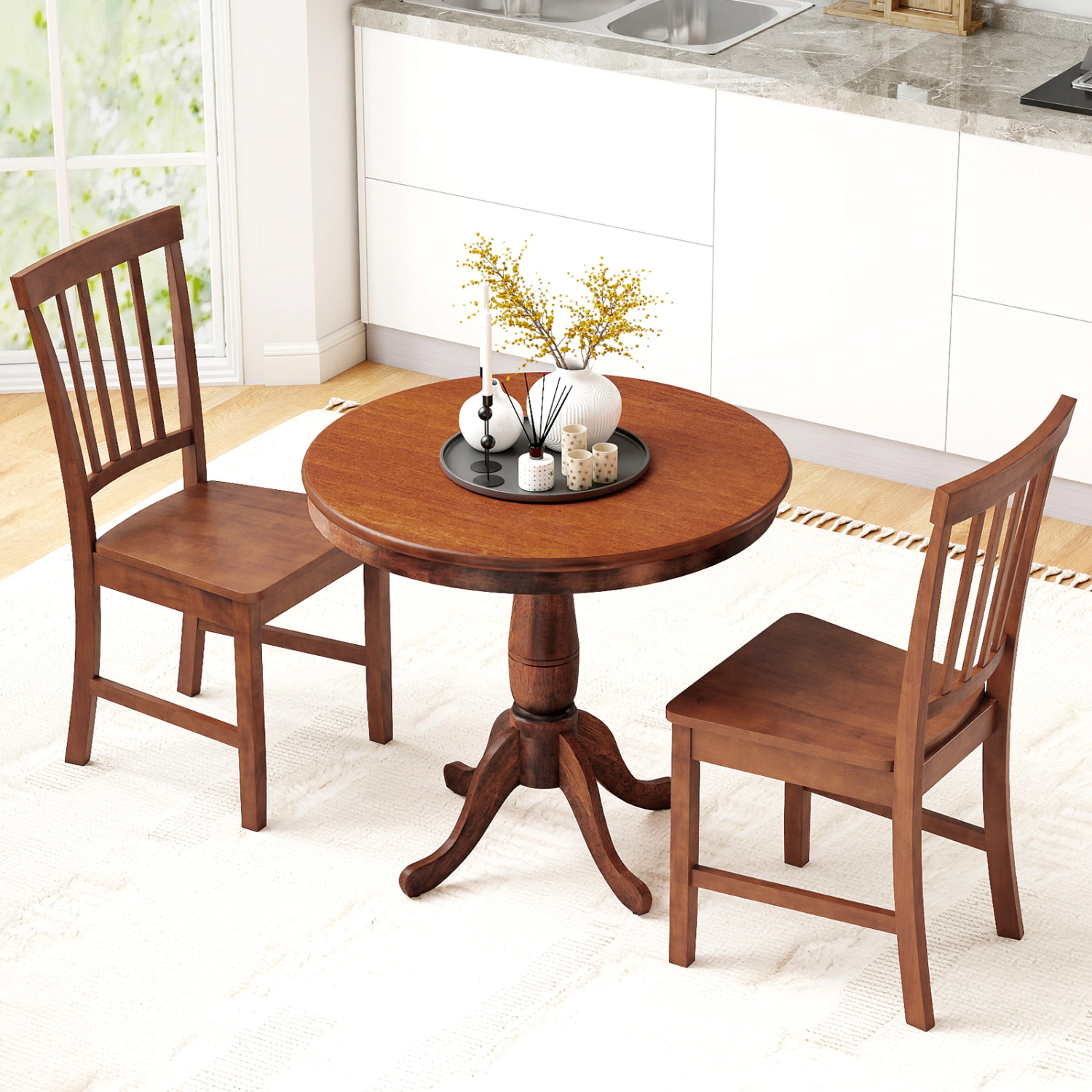 LJG 3 Pieces Wooden Dining Table and Chair Set for Cafe Kitchen Living Room