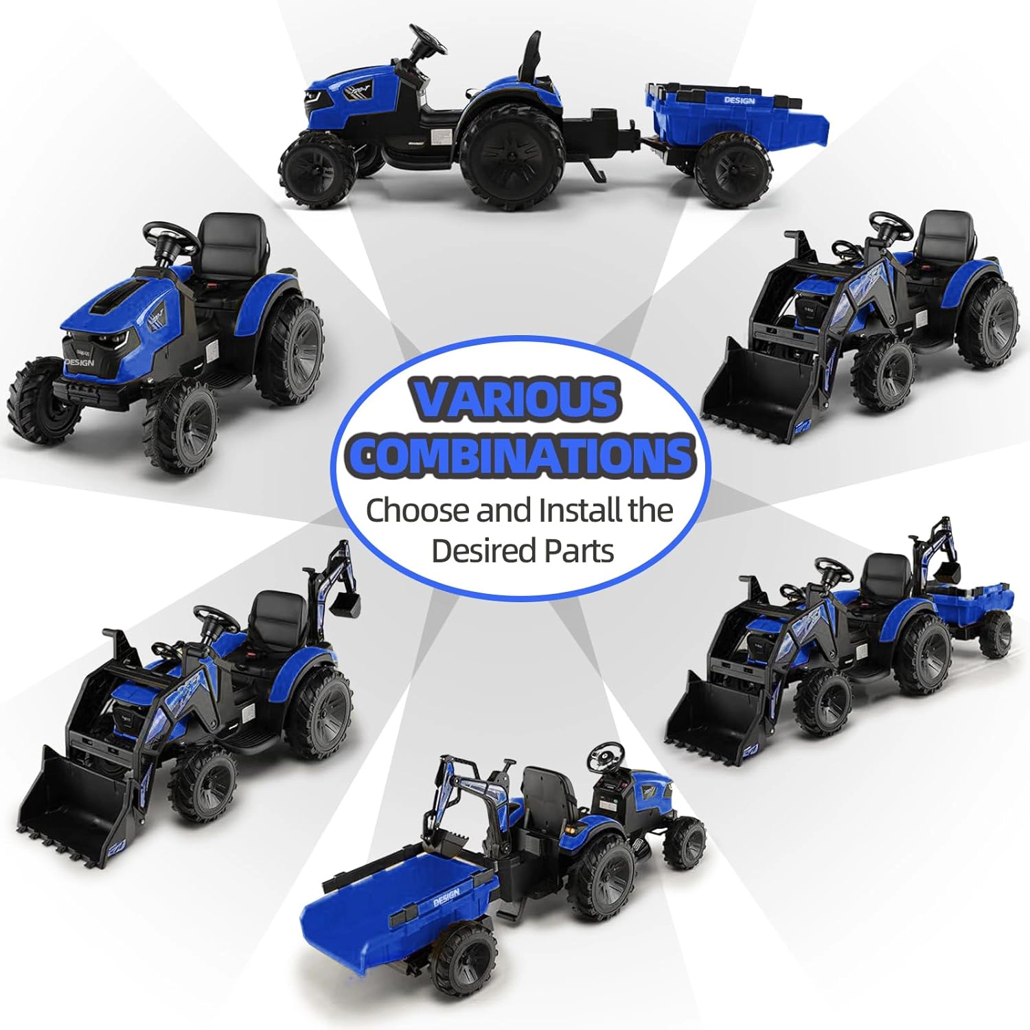 Enjyam 24V Kids Ride On Tractor, Excavator & Bulldozer w/ Trailer, Digger, Shovel Bucket, Remote, LED Lights, Music