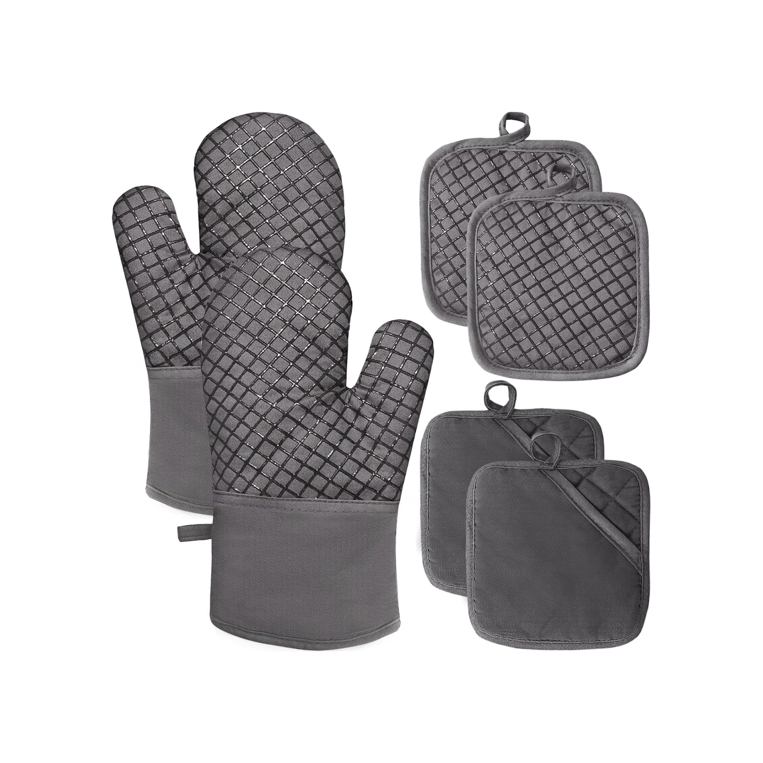Stock Preferred Pack of 4 Heat Resistant Oven Mitts and Pot Holders Set with Silicone Grip