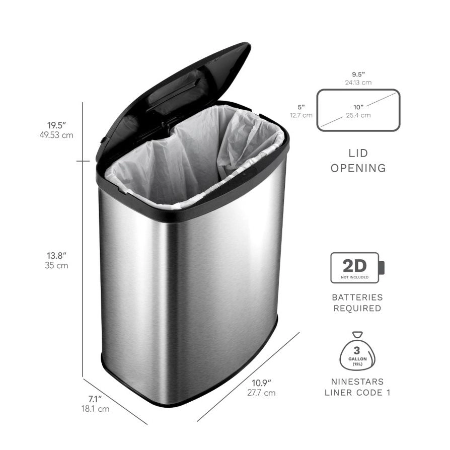 Ninestars 2-Piece 13.2 & 2.2-Gallon Stainless Steel Motion Sensor Trash Can Set