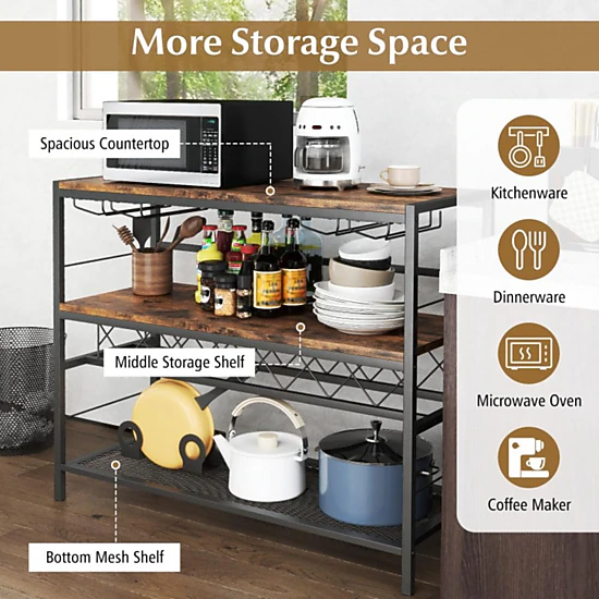 Hivvago Bar Table with Wine Bottle Rack and Glass Holders