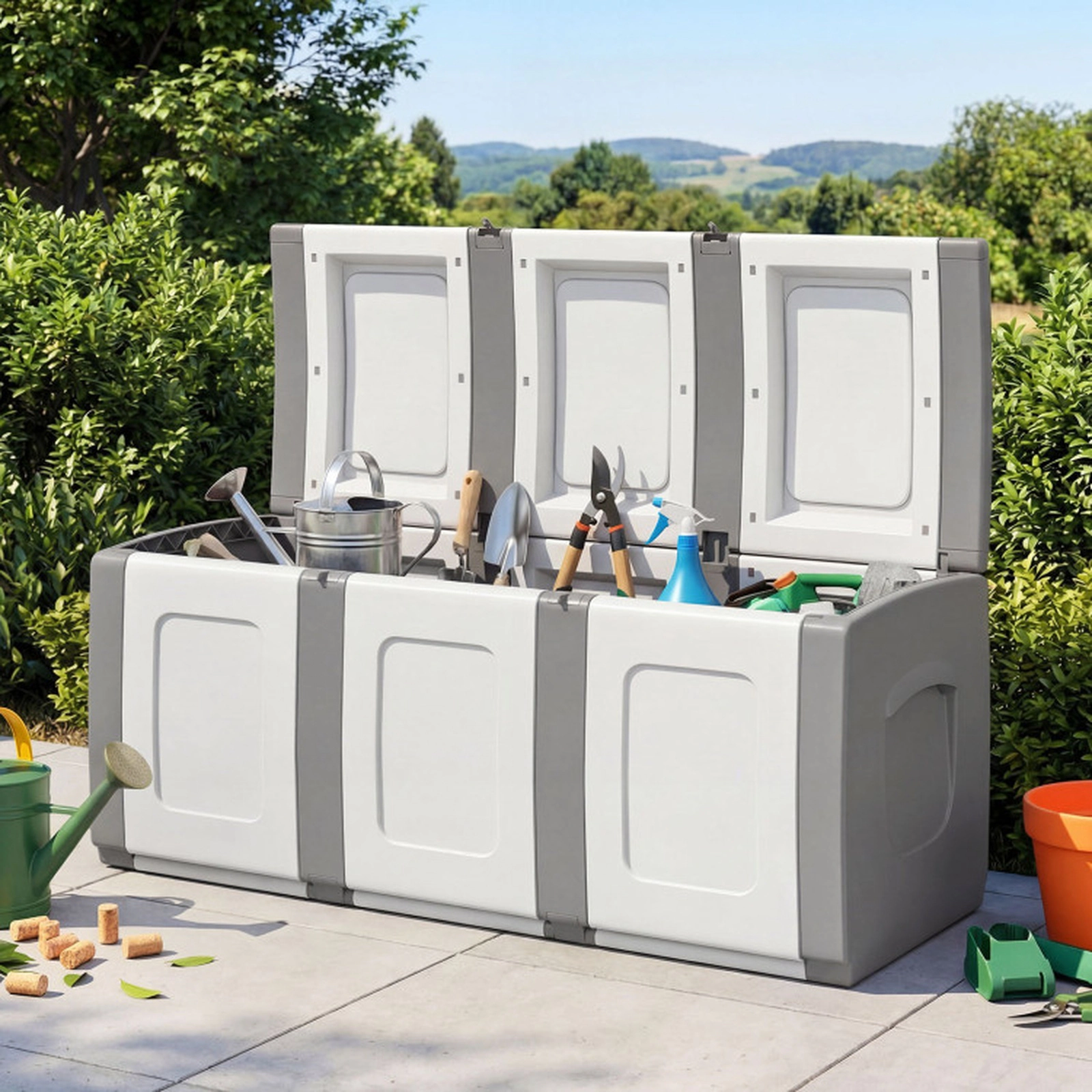 SUGIFT 80-Gallon Lockable Lid All-Weather PP Patio Container Storage Box 55-in x 21.5-in x 22.5-in 90-lb Gray