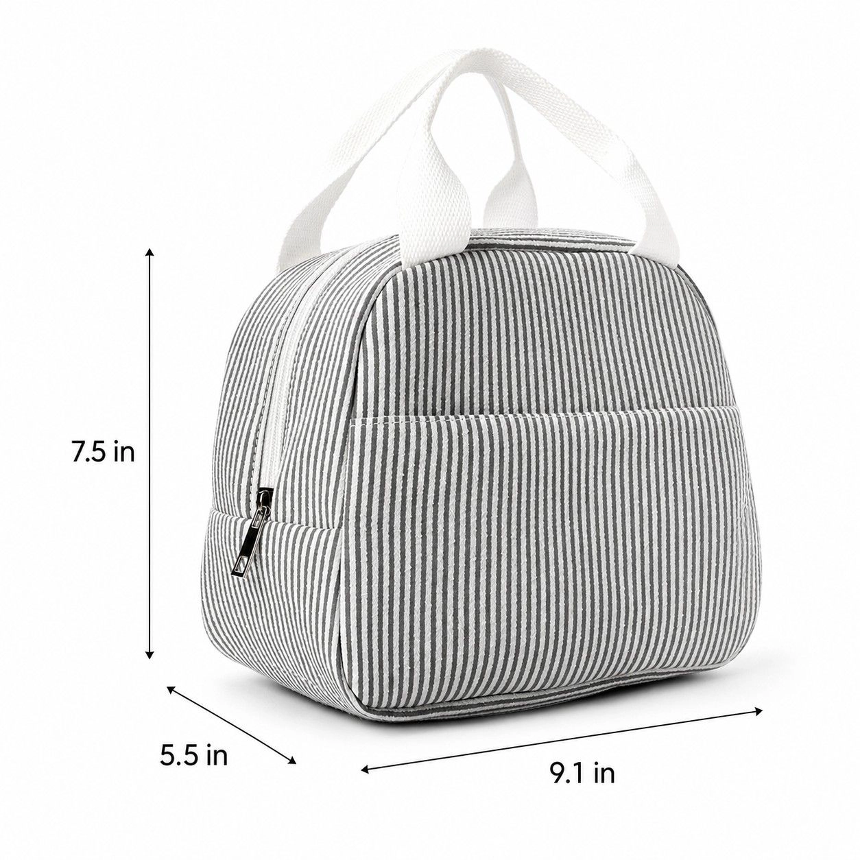 Alilang Women's Striped Insulated Lunch Tote Bag with Front Pocket and Zip Closure, Black Stripe