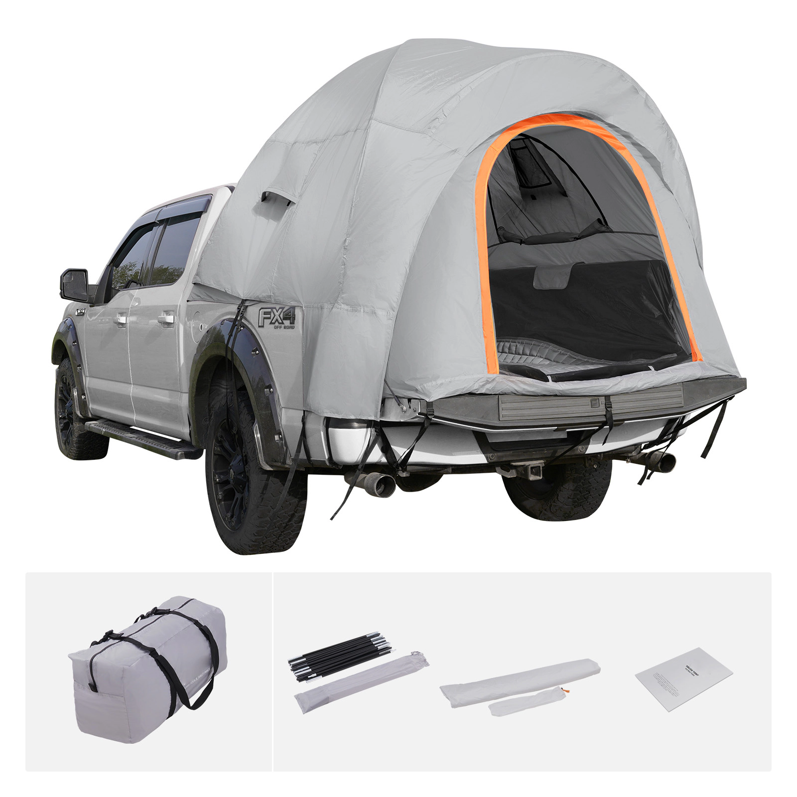 HONGGE Truck Bed Tent for 5.5-6 ft Pickup Beds, Waterproof PU2000 Double-Layer Camping Tent for 2-3 Person, with Rainfly
