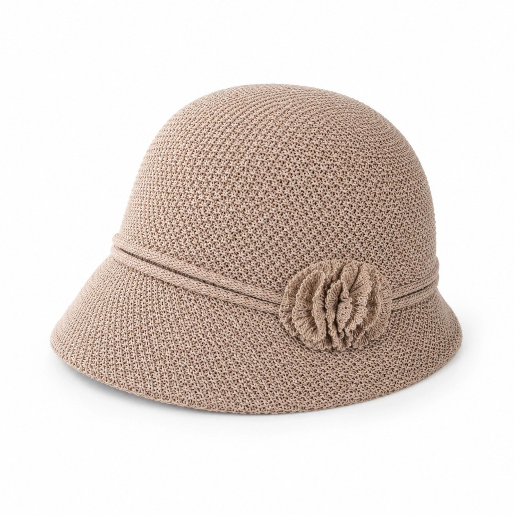 Anna-Kaci Women's Woven Cloche Sun Hat with Floral Accent and Short Brim