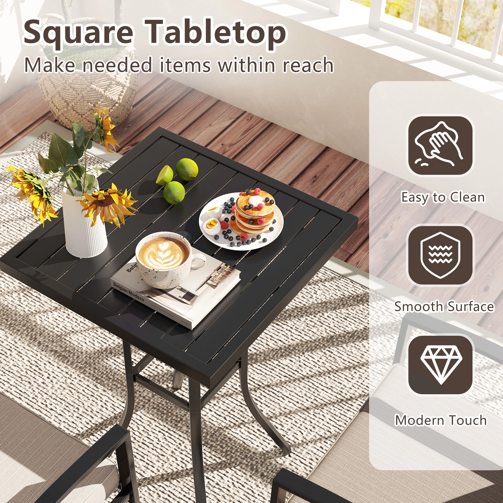 SUGIFT Swivel Patio Bar Set with 180-lb Table Capacity and 400-lb Stools with Cushions and 1.57-in Umbrella Hole Brown