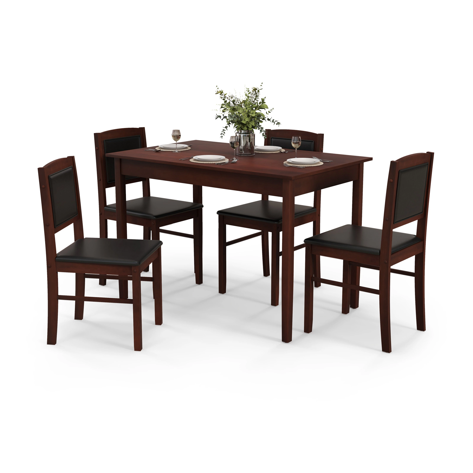 LJG 5-Piece Dining Set for 4 with Rubber Wood Legs Small Room