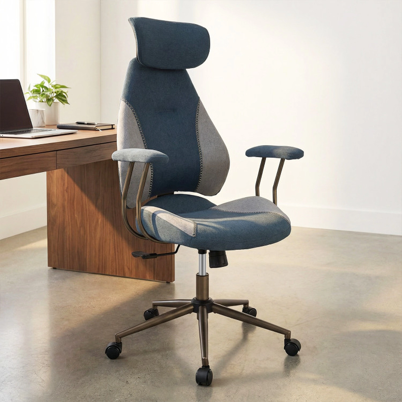 SUGIFT 2D Headrest Lockable Backrest Suede Upholstered Ergonomic Office Chair 27.5-in x 25-in x 46-in 330-lb Gray