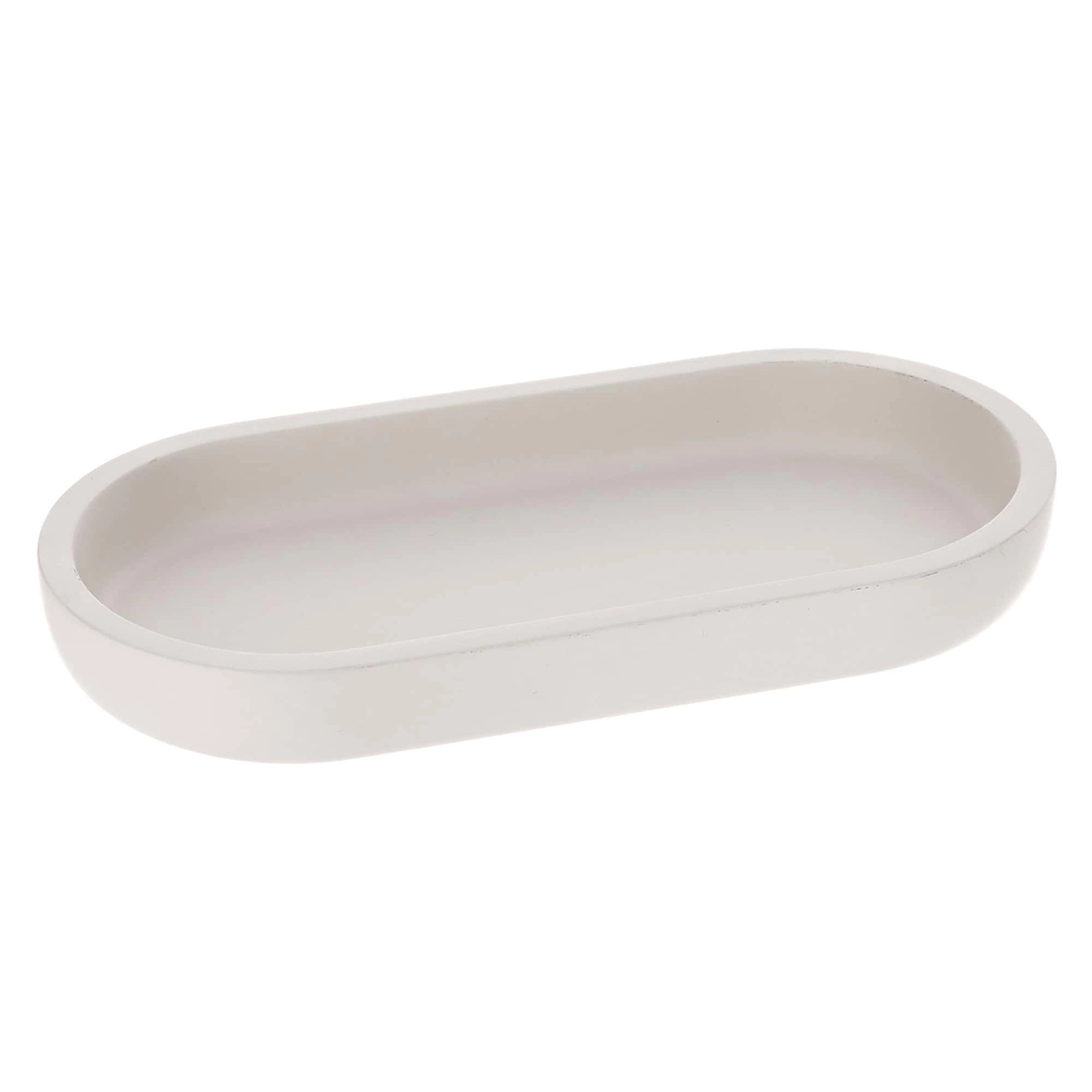 Evideco French Home Goods Beige Oval Polyresin Vanity Tray 7.75 x 3.75 x 1 in