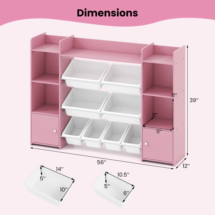 Hivvago 56 inch Large Toy Storage Organizer with 8 Removable Bins and Bookshelf