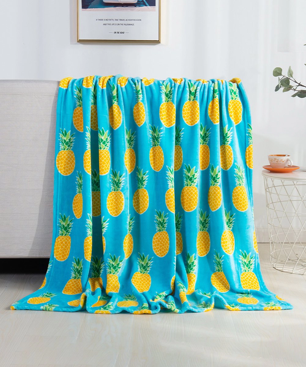 Plazatex Pineapple Plush Decorative All Season Throw Blanket 50" x 60" Blue