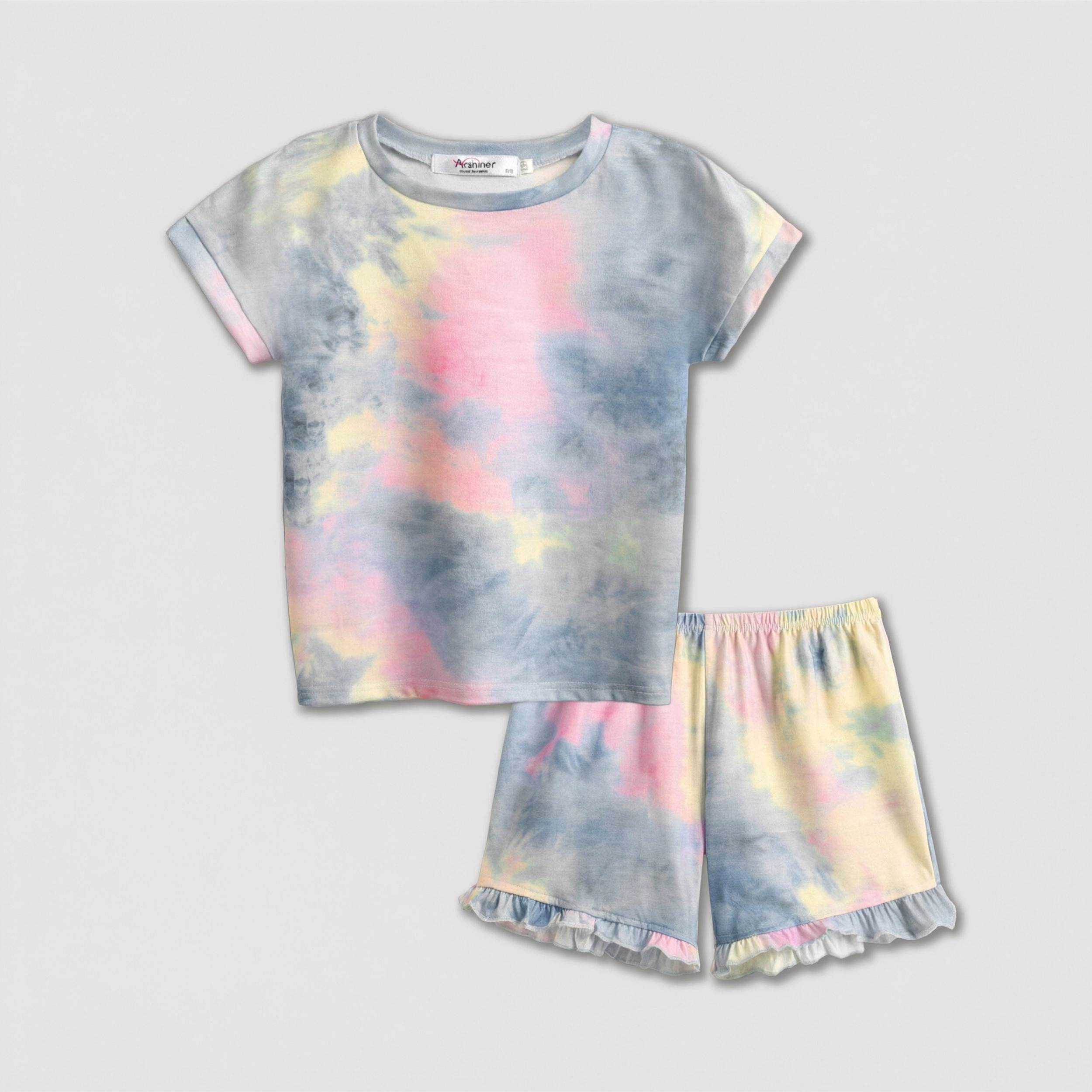 Arshiner Girls Tie Dye Lounge Set Fashion Shirt Shorts Pajama Little Sleepwear