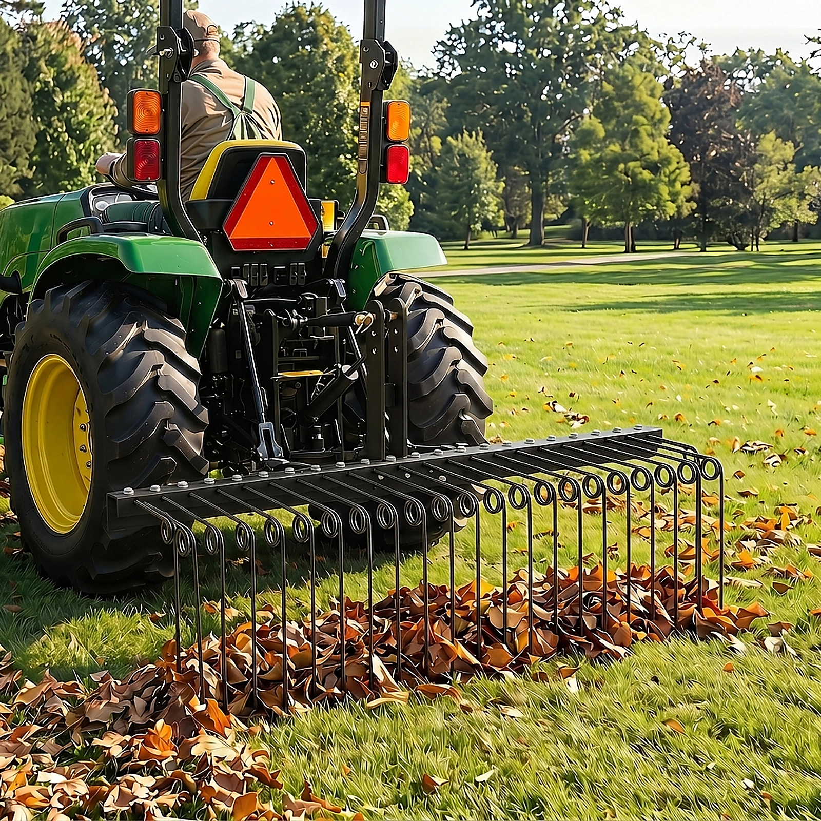 SUGIFT 60-in Tow Behind Pine Straw Rake with 26 Metal Coil Tines 3-Point Hitch and 3-Level Height Adjustment