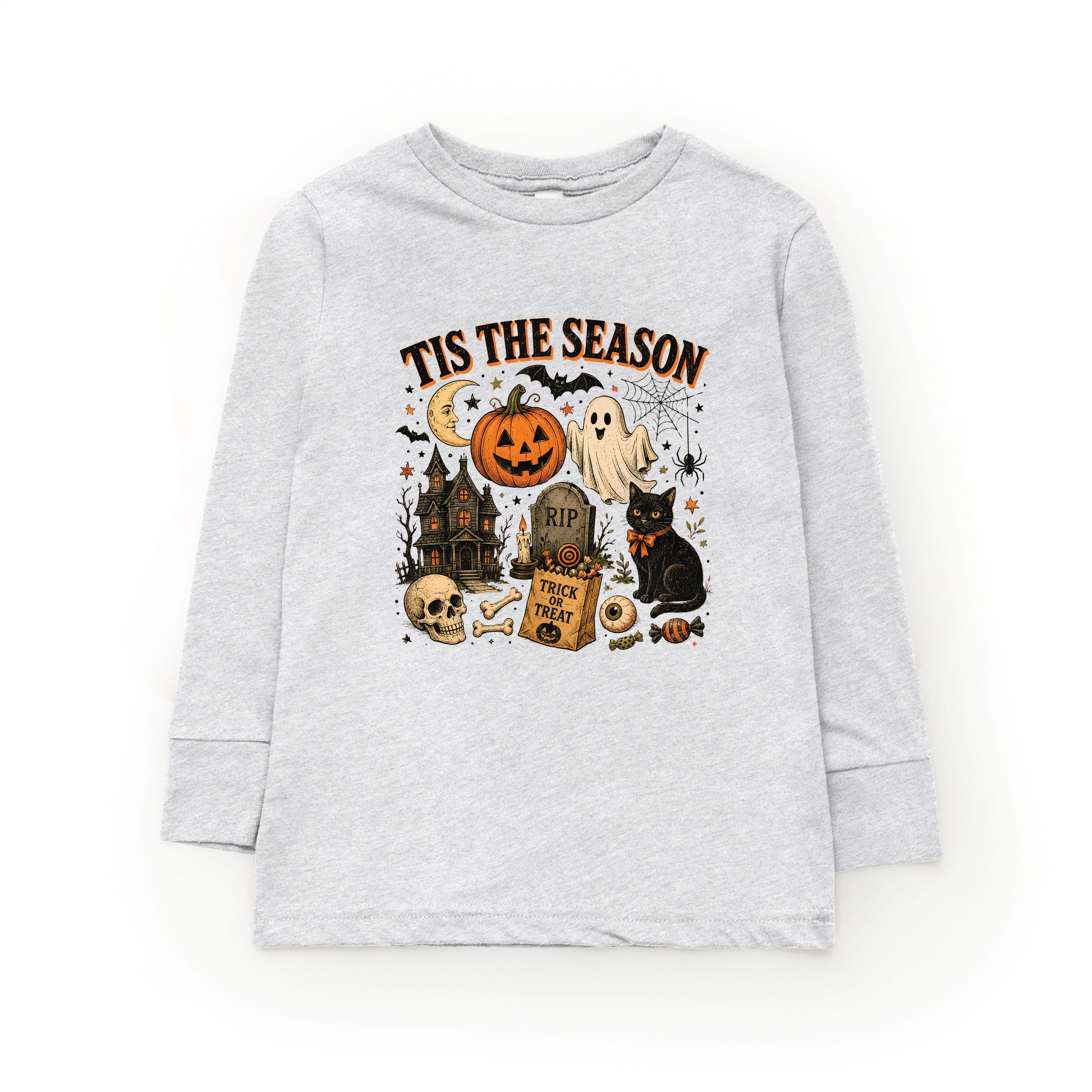 The Juniper Shop - Youth Long Sleeve Graphic T-Shirt Tis Season Haloween Collage