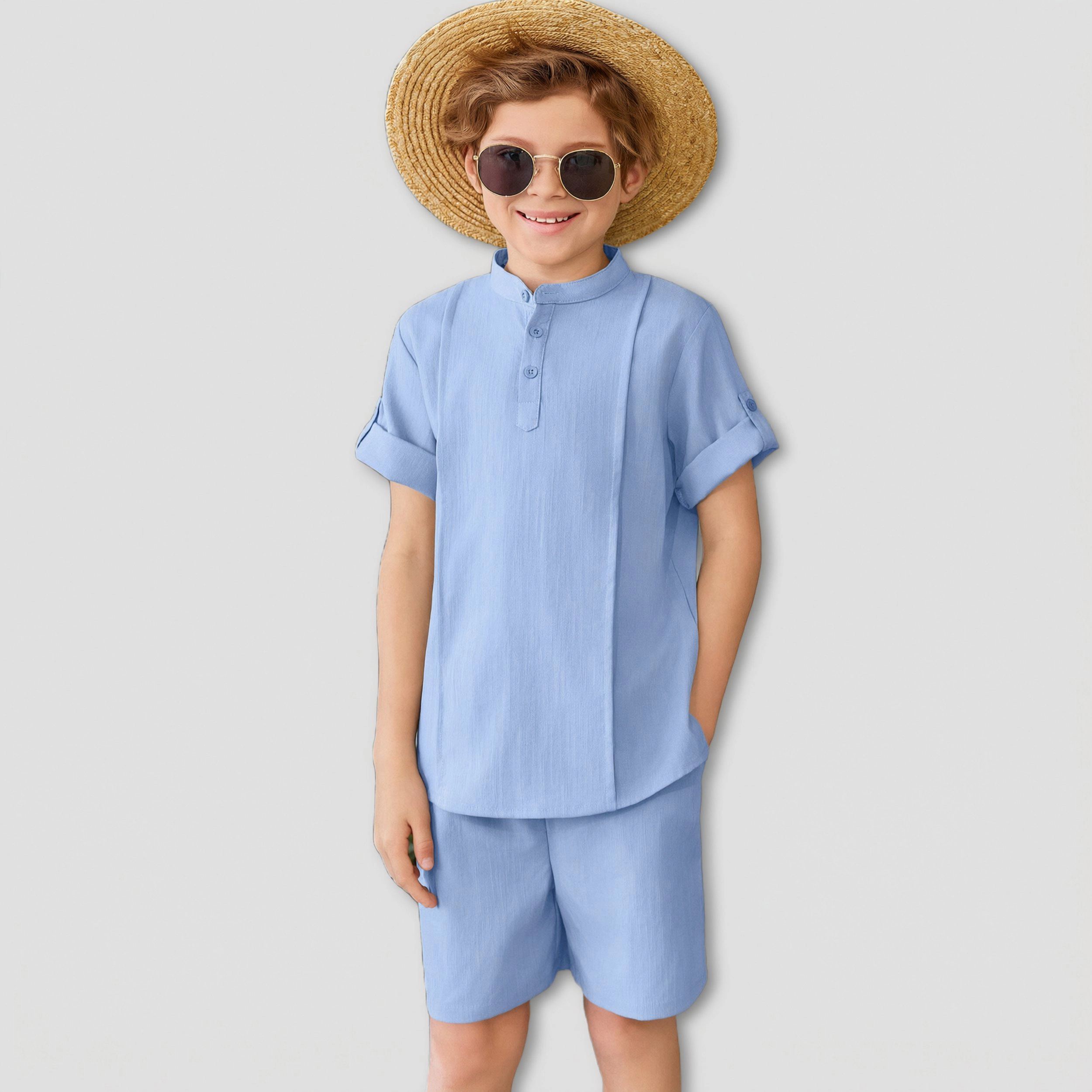 Arshiner Boys Linen Sets Short Sleeve Henley Shirt And Shorts Summer Beach Matching Outfits