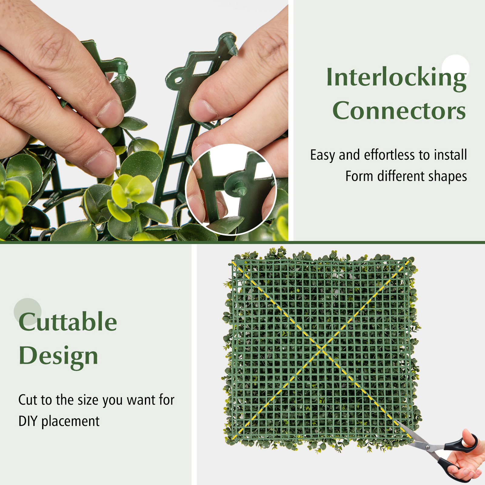 SUGIFT 12-Piece 20-in Green Artificial Eucalyptus Hedge Panels with 3-in Thickness and 32-sq ft Coverage