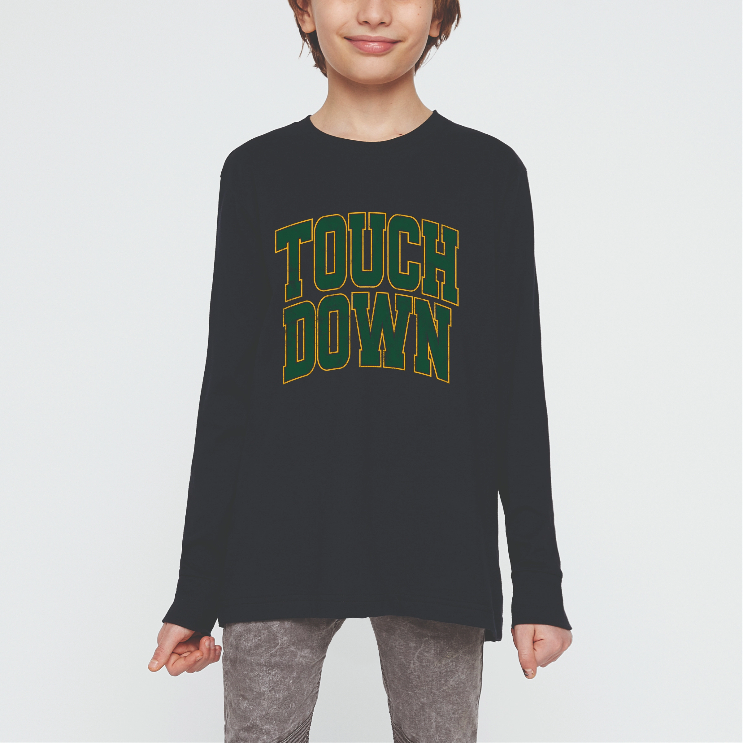 The Juniper Shop - Youth Long Sleeve Graphic T-Shirt Touchdown Stacked Green