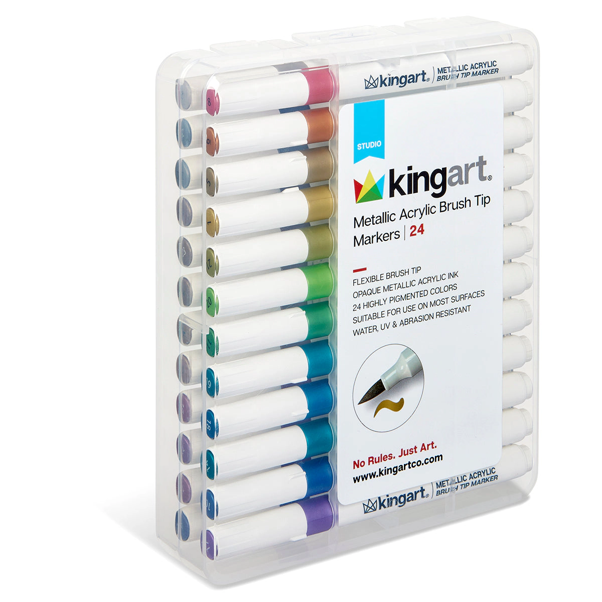 KINGART Metallic Acrylic Brush Tip Markers - Set of 24