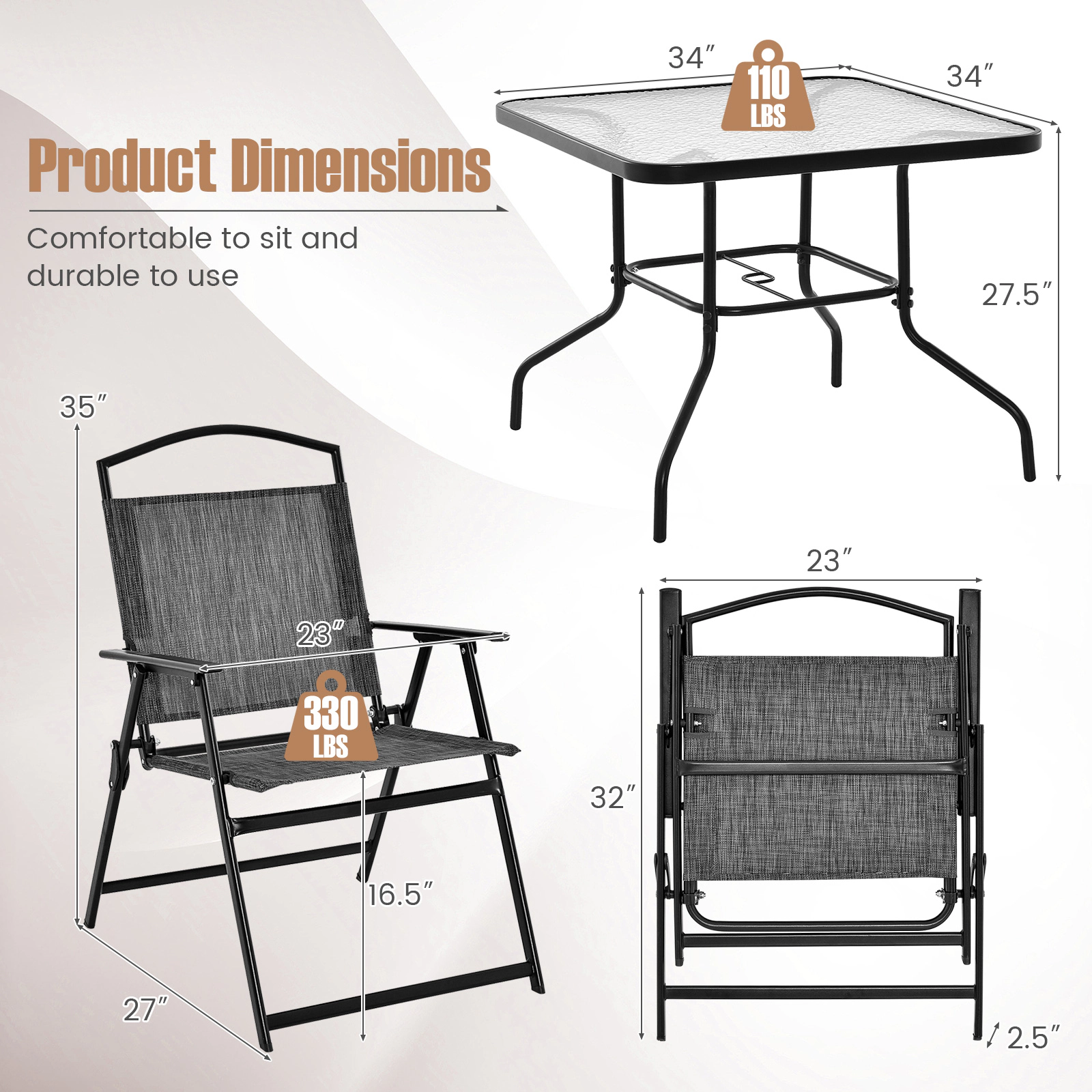 LJG Patio Dining Set for 4 with Umbrella Hole