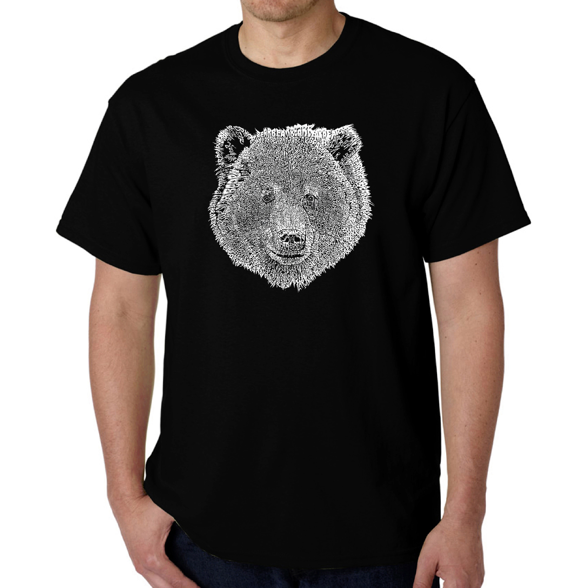 LA Pop Art Men's Bear Face Word T-Shirt - 100% Cotton, Crew Neck, Short Sleeve