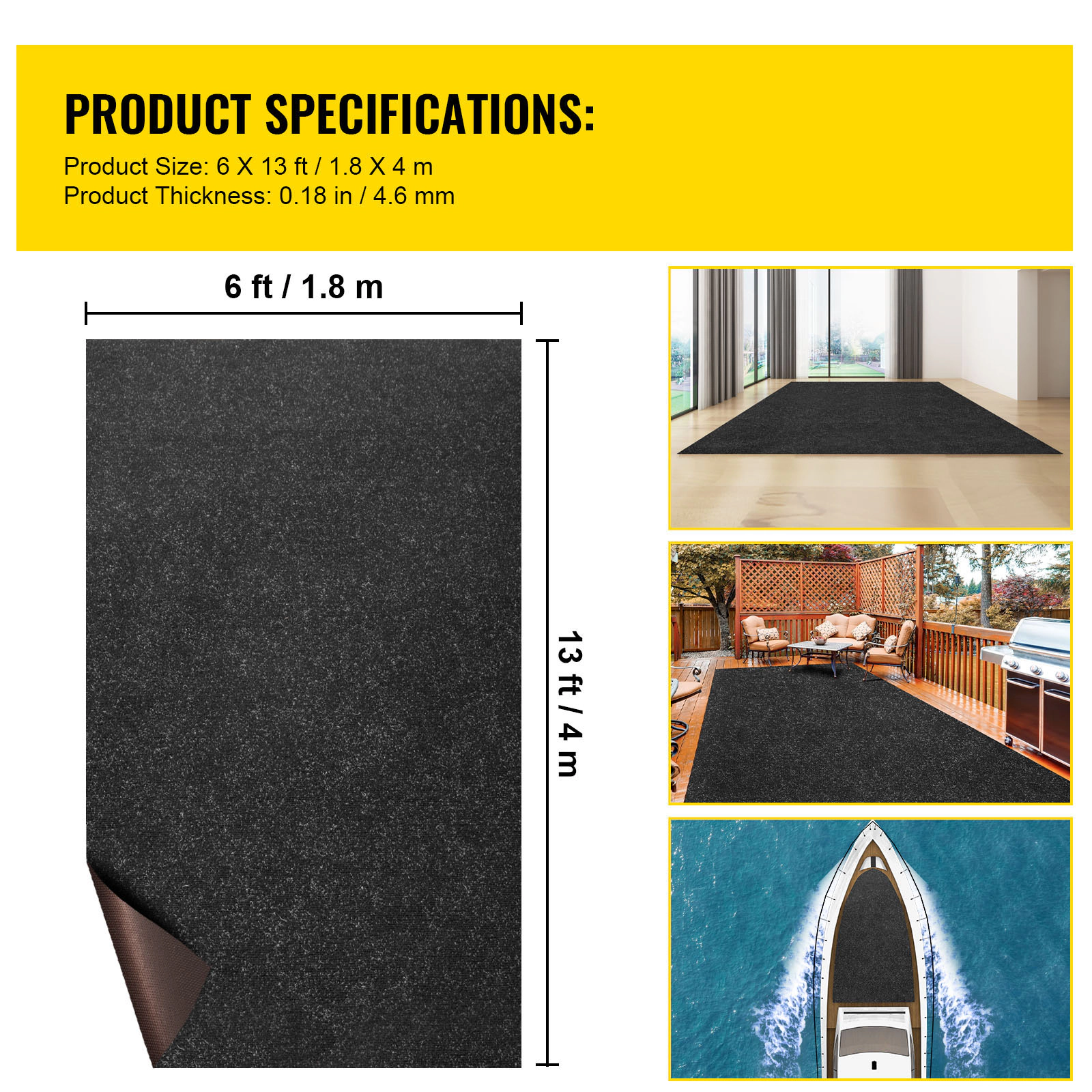 HONGGE Marine Carpet Boat Carpeting Marine Grade Boat Carpet Indoor/Outdoor Marine Carpeting with Water-proof TPR