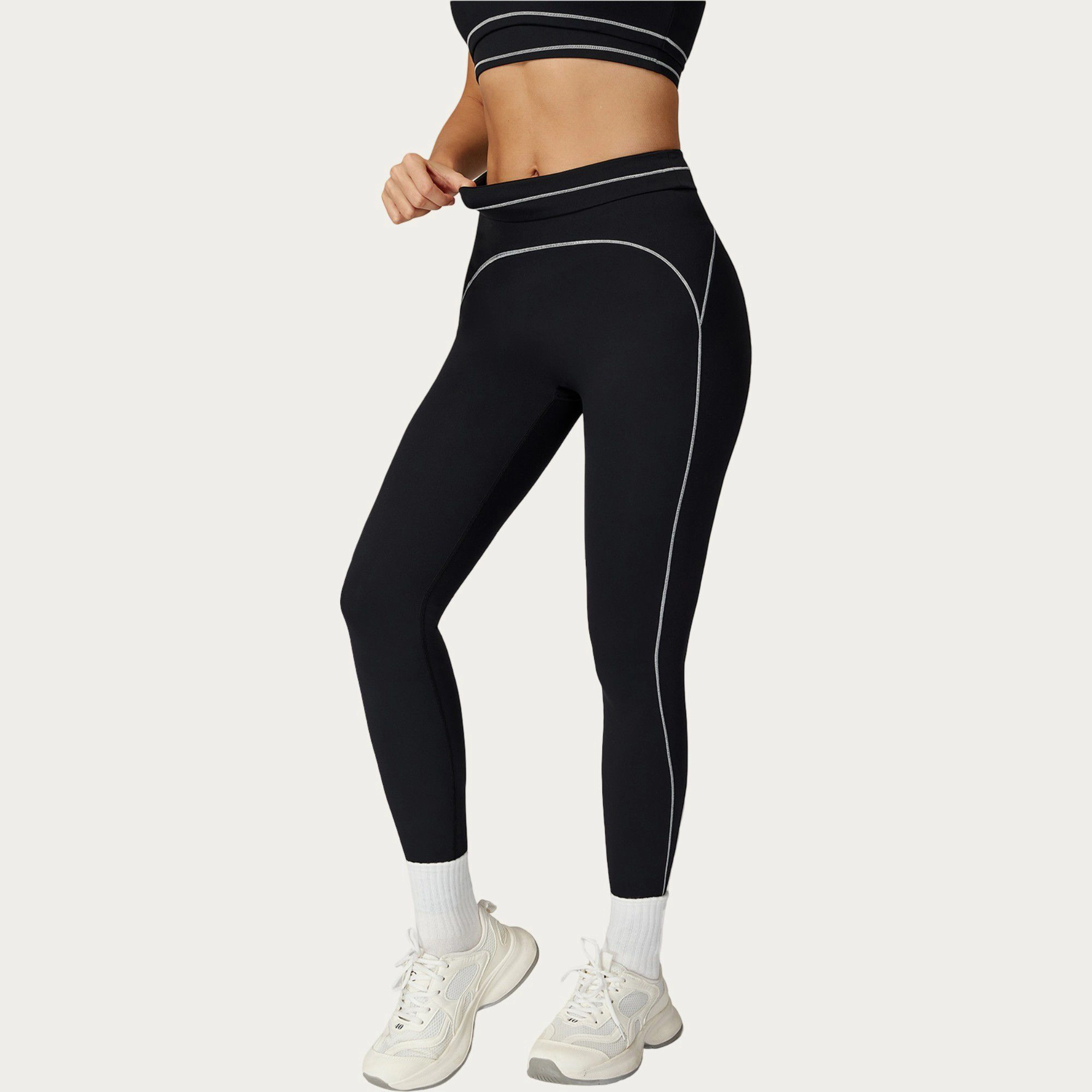 Anna-Kaci Active Women's High Waist Sculpting Leggings with Curved Contrast Seam Detailing