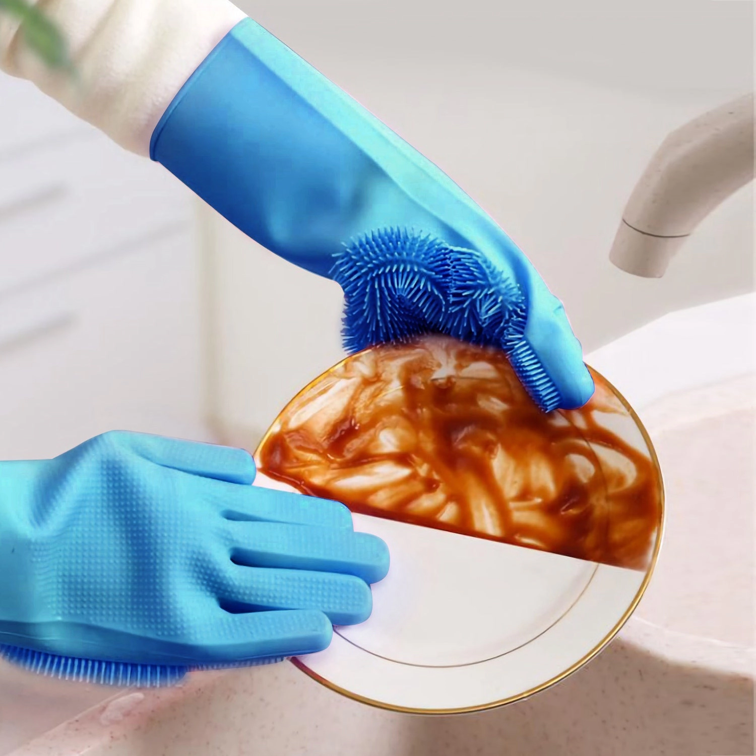 GBruno Silicone Dishwashing Gloves With Scrubber