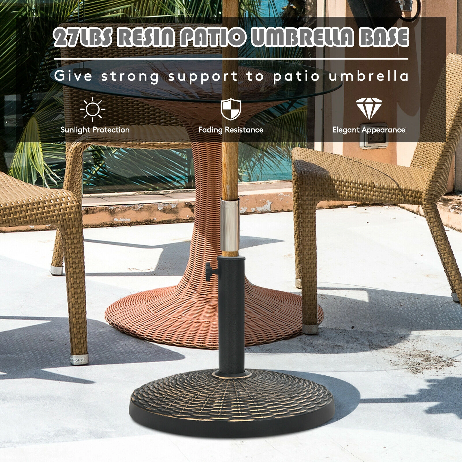 SUGIFT 27-lb Bronze Resin Market Umbrella Base for 1.5-in and 1.9-in Poles
