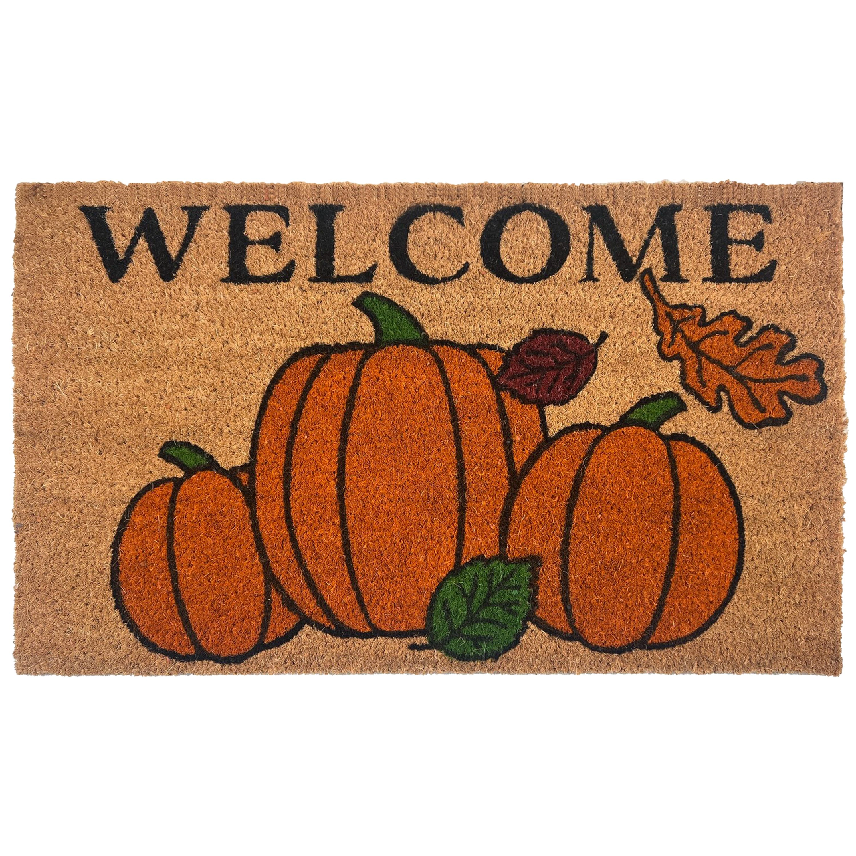 Kate Aurora Fall Autumn Foliage & Pumpkins Bristled Outdoor All Season Welcome Mat - 18"x30"