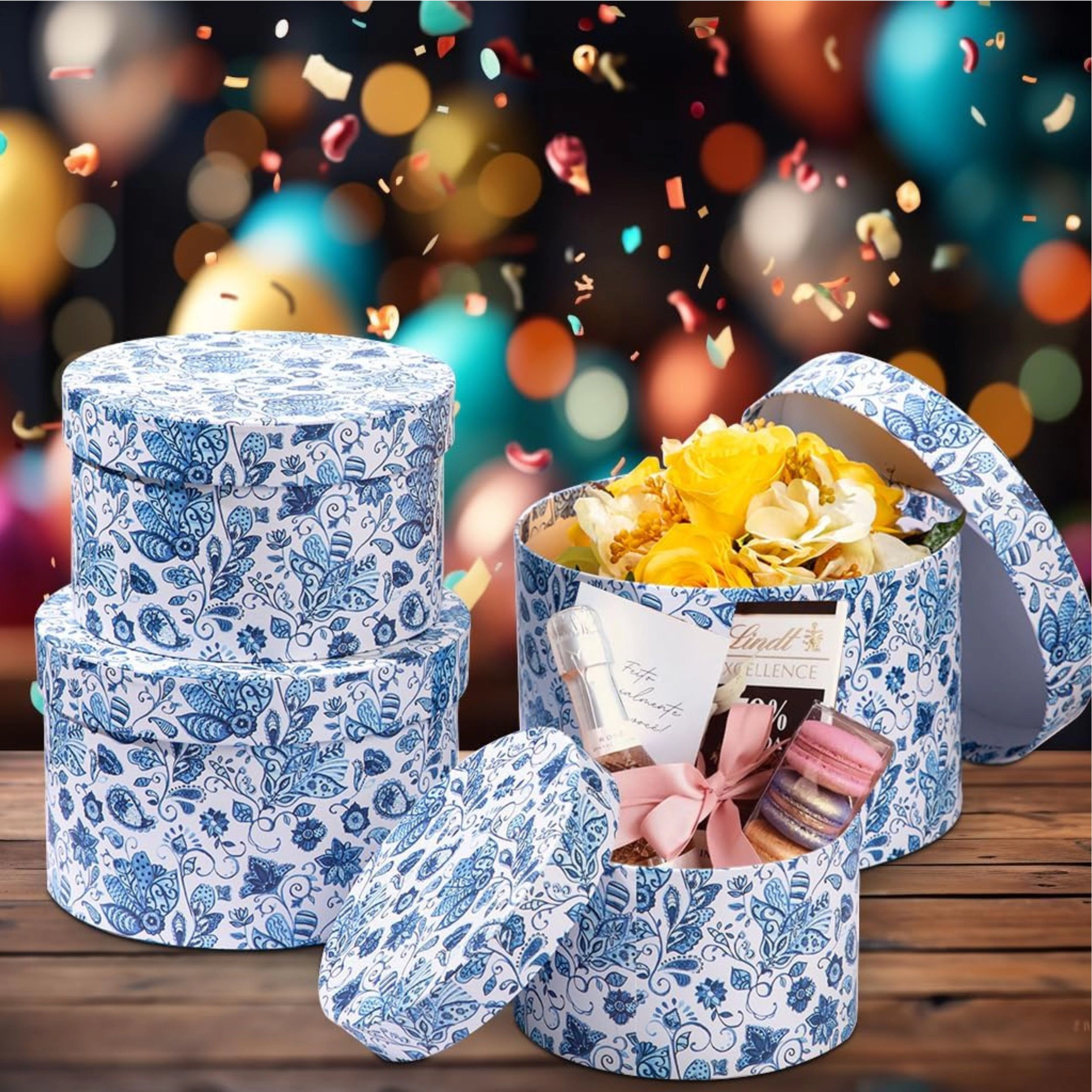 Stock Preferred Pack of 4 Round Gift Boxes with Lids Nesting Present for Gifts and Parties