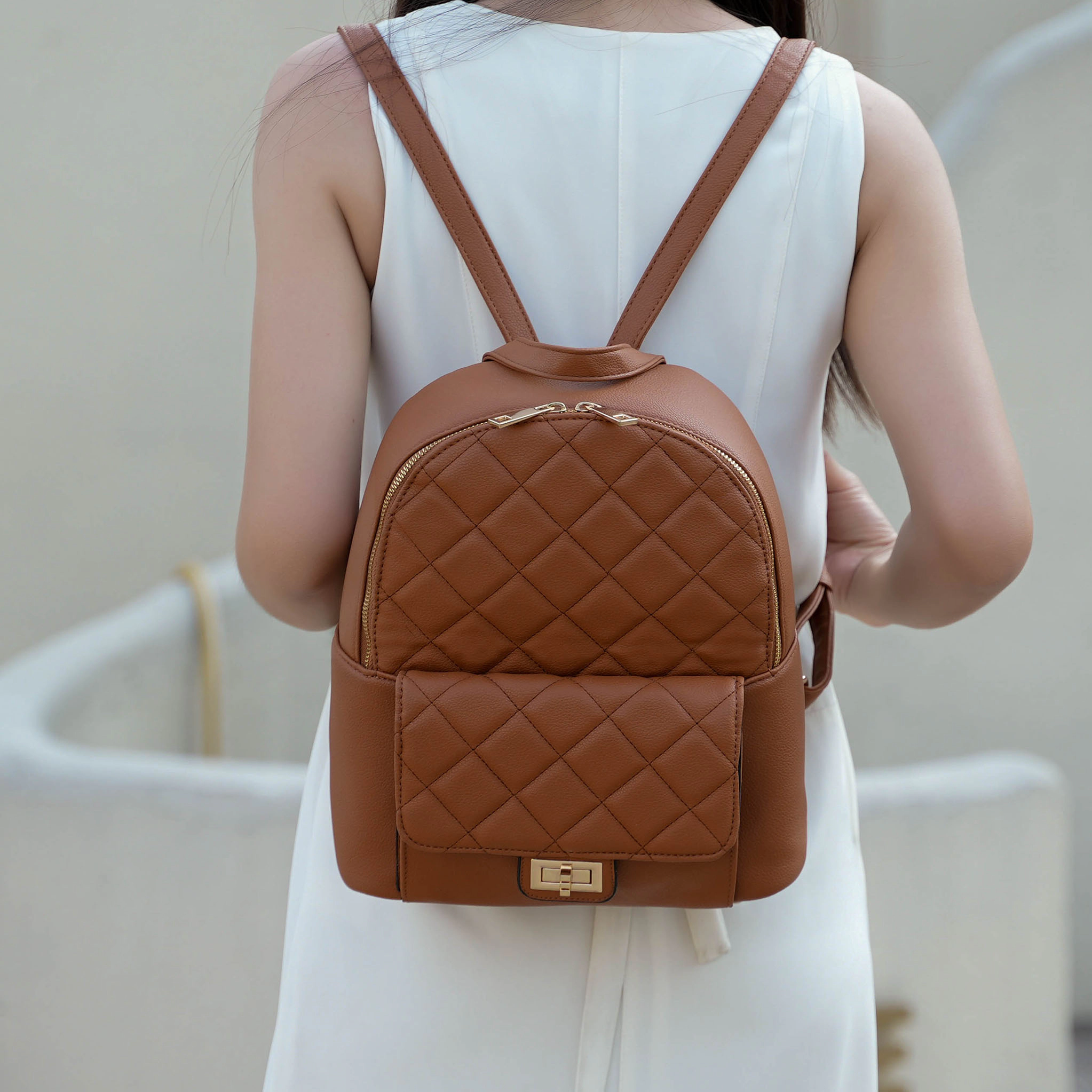 Mia K Collection Dimitria Quilted Vegan Leather Backpack Purse