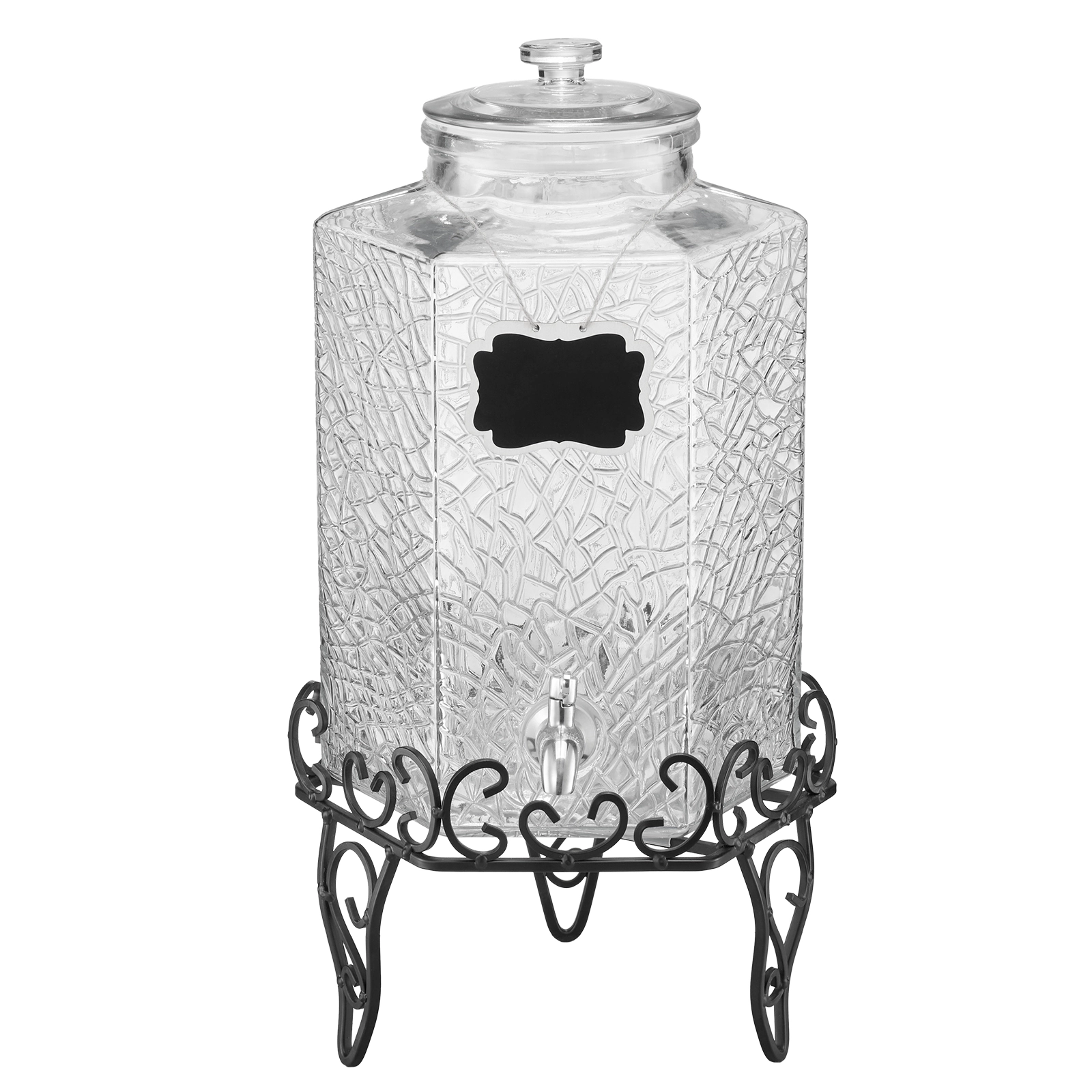 HONGGE Beverage Dispenser Drink Dispensers for Parties Glass Juice Dispenser with Metal Stand Stainless Steel Spigot