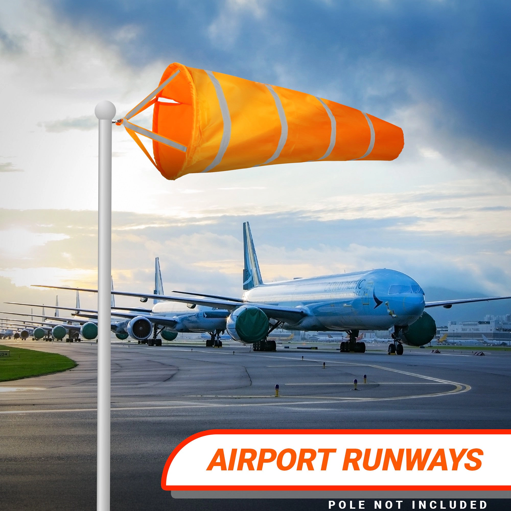 G128 60-Inch Orange Windsock - 210D Polyester, Reflective Belt, Heavy-Duty Outdoor Wind Direction Indicator