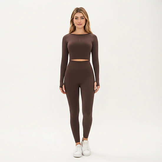 Anna-Kaci Women's Seamless Long Sleeve Cropped Top with Thumbhole Cuffs and Fitted Waistband